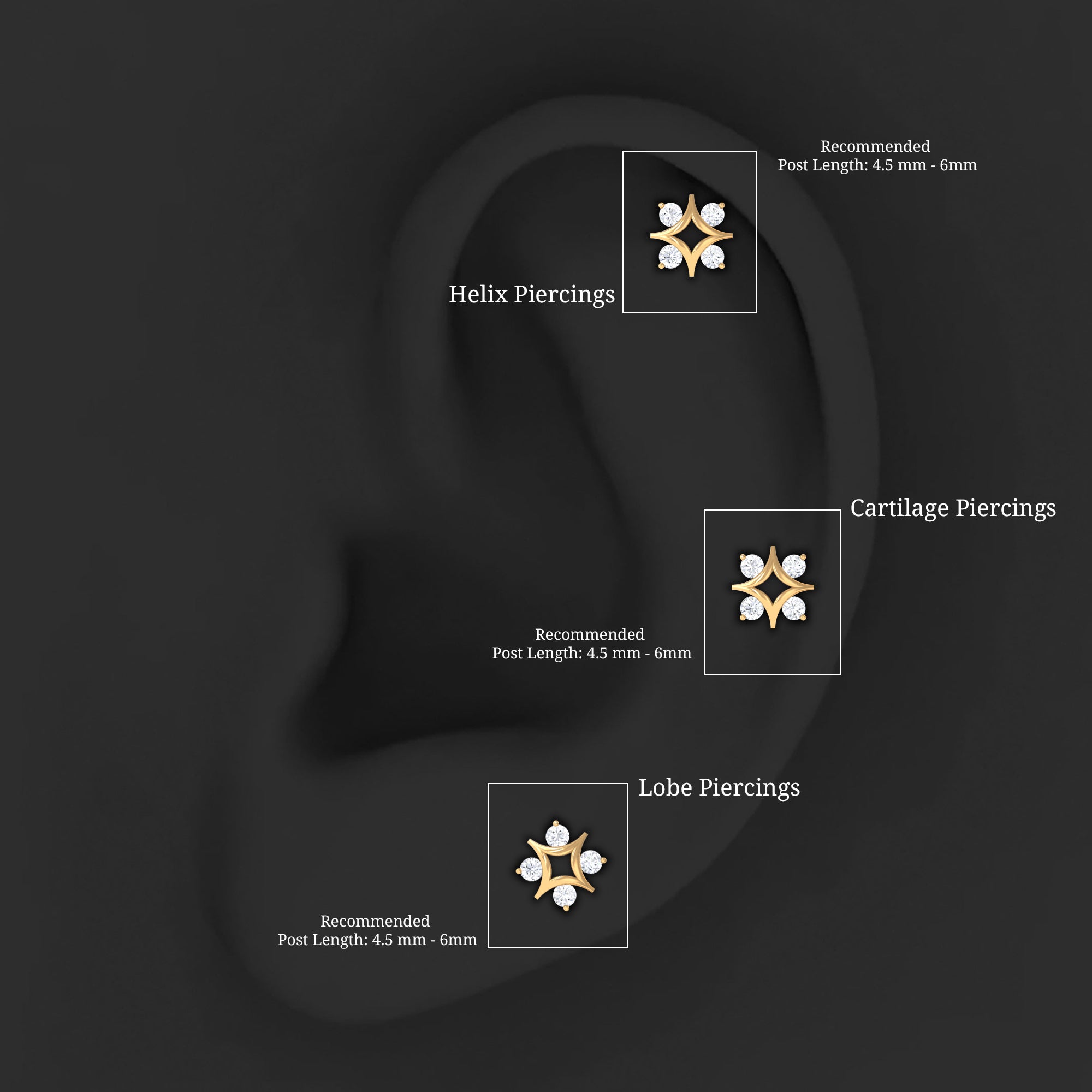 Round Cut Diamond Star Earring for Helix Piercing Lab - ( EF-VS ) - Rosec Jewels