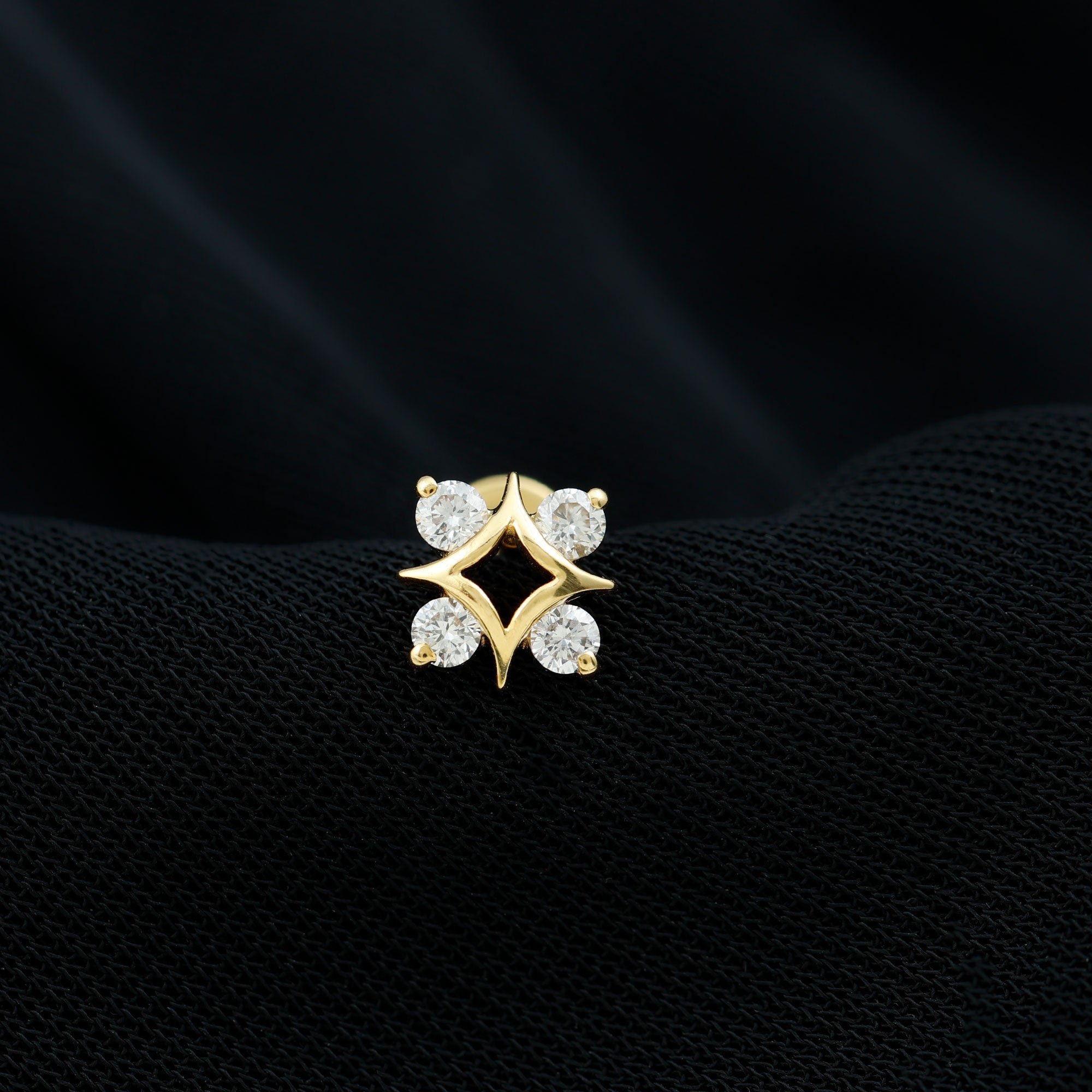Round Cut Diamond Star Earring for Helix Piercing Lab - ( EF-VS ) - Rosec Jewels