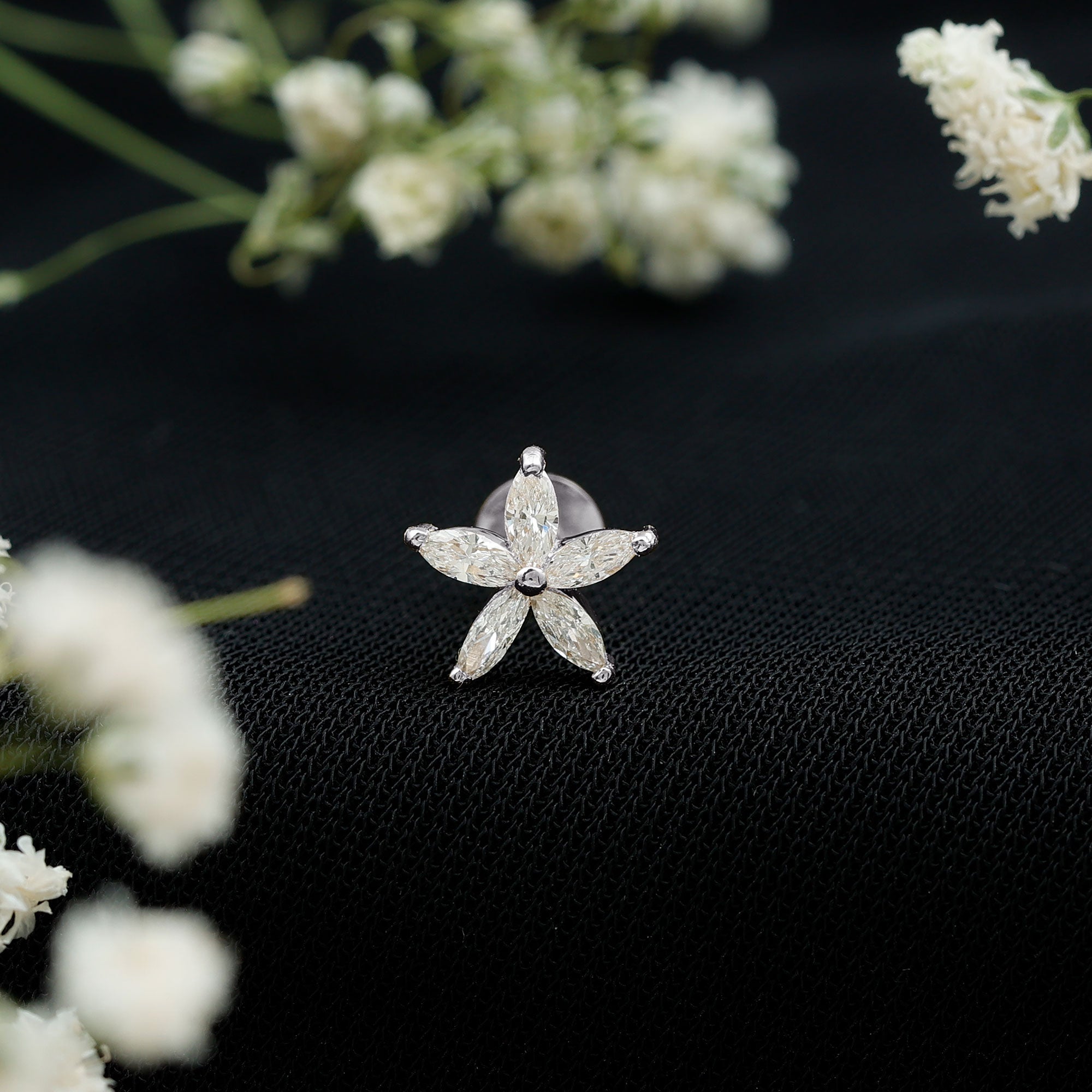 Marquise Diamond Floral Upper Lobe Earring Lab - ( EF-VS ) - Rosec Jewels