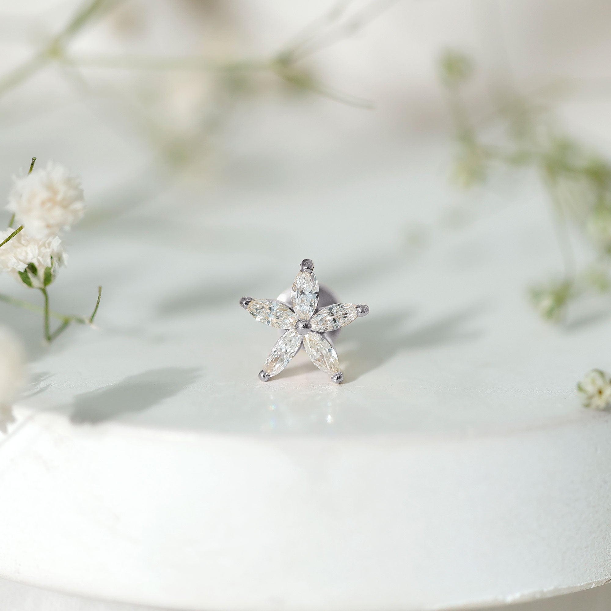 Marquise Diamond Floral Upper Lobe Earring Lab - ( EF-VS ) - Rosec Jewels