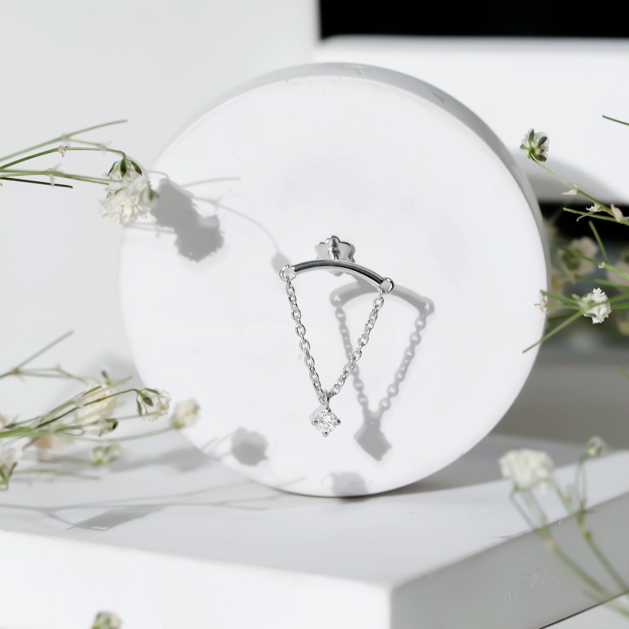 Single Diamond Hidden Helix Earring with Chain Lab - ( EF-VS ) - Rosec Jewels