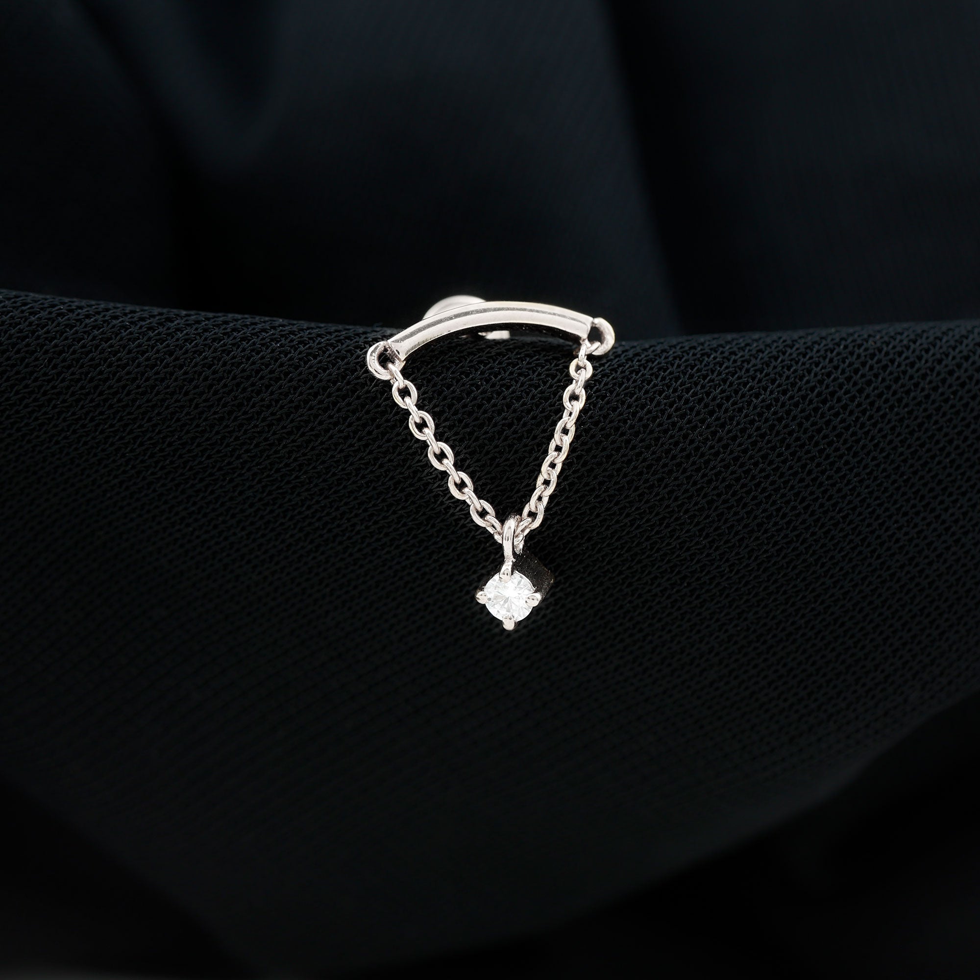 Single Diamond Hidden Helix Earring with Chain Lab - ( EF-VS ) - Rosec Jewels