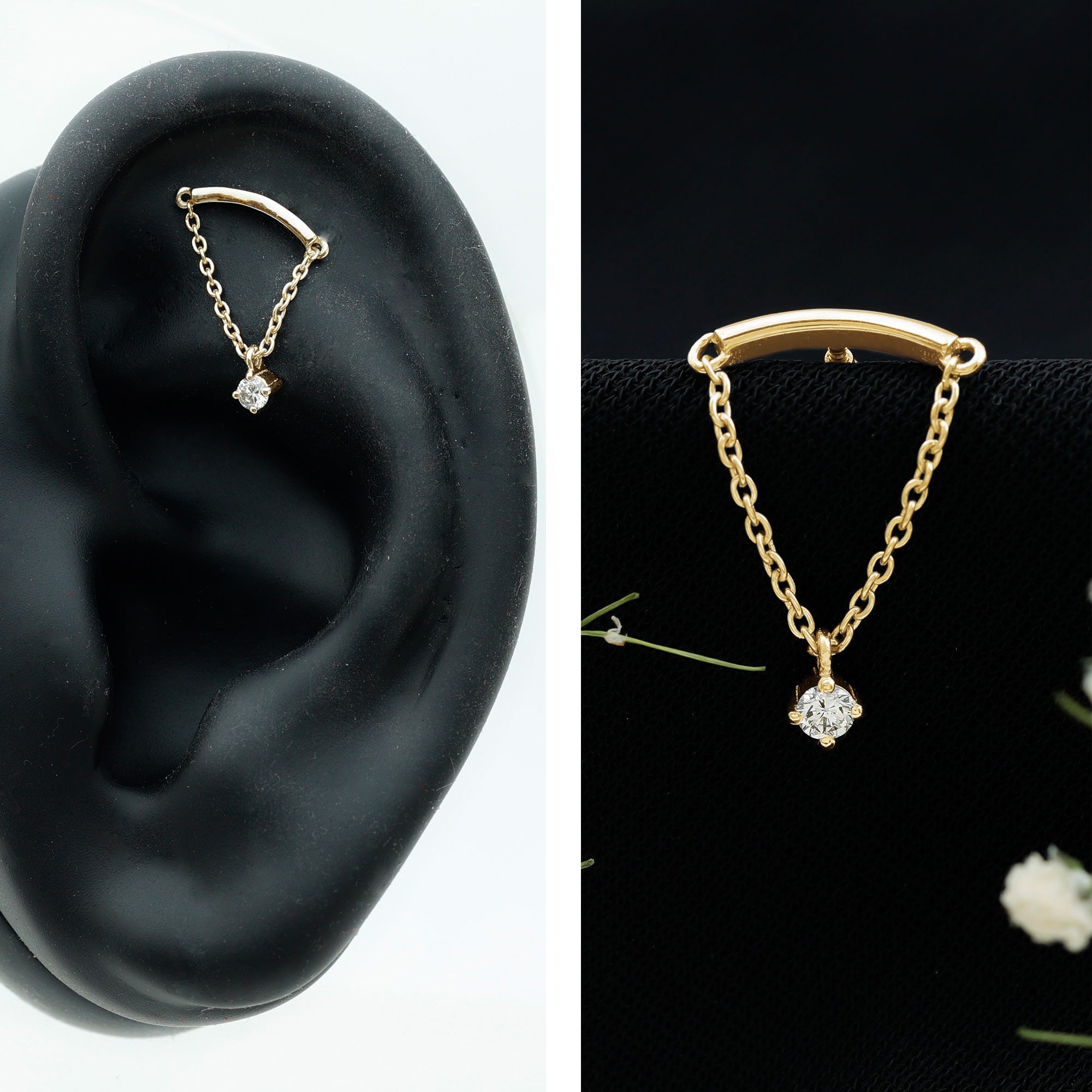 Single Diamond Hidden Helix Earring with Chain Lab - ( EF-VS ) - Rosec Jewels