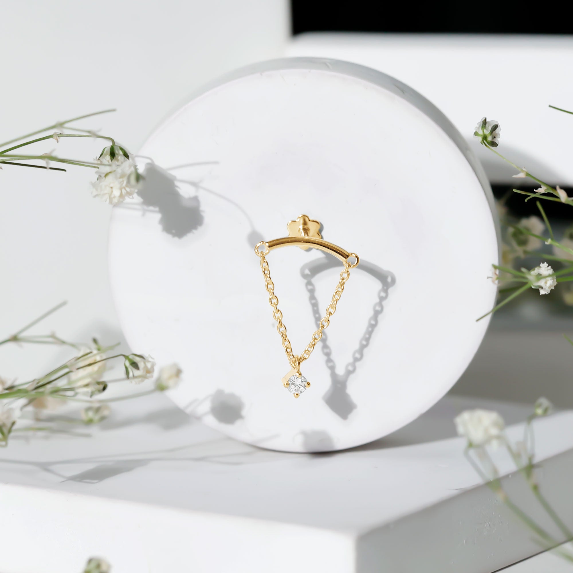 Single Diamond Hidden Helix Earring with Chain Lab - ( EF-VS ) - Rosec Jewels