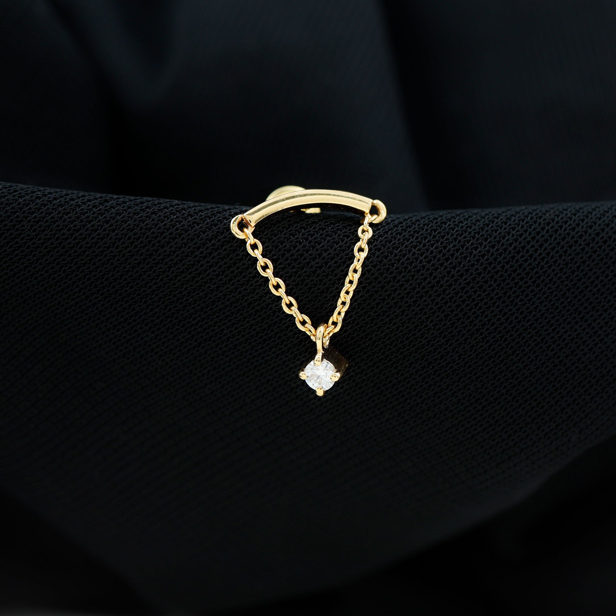 Single Diamond Hidden Helix Earring with Chain Lab - ( EF-VS ) - Rosec Jewels