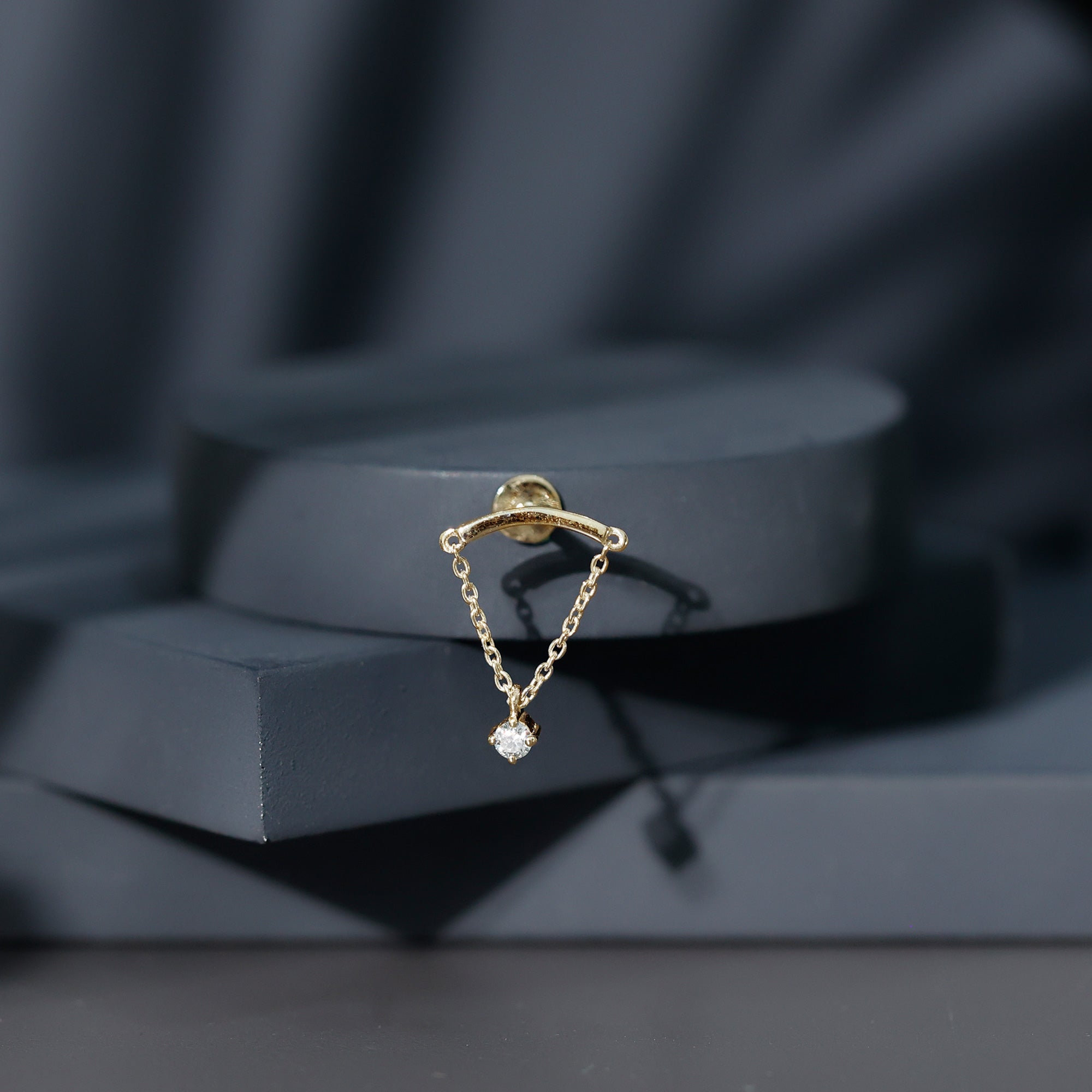 Single Diamond Hidden Helix Earring with Chain Lab - ( EF-VS ) - Rosec Jewels