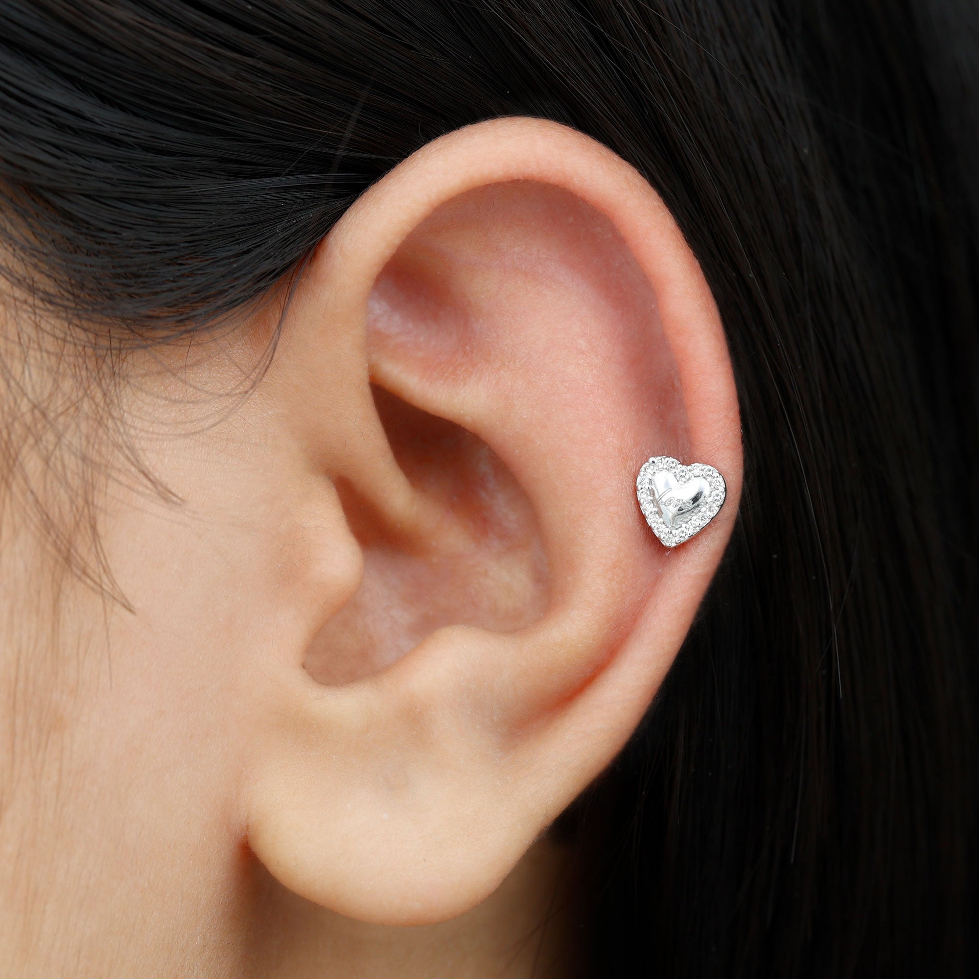 Cute Diamond Love Heart Earring for Helix Piercing Lab - ( EF-VS ) - Rosec Jewels