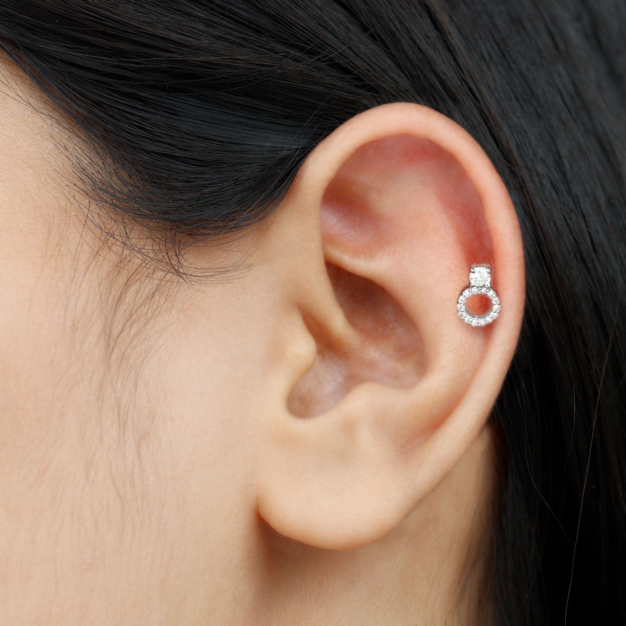 Minimalist Diamond Open Circle Helix Earring Lab - ( EF-VS ) - Rosec Jewels