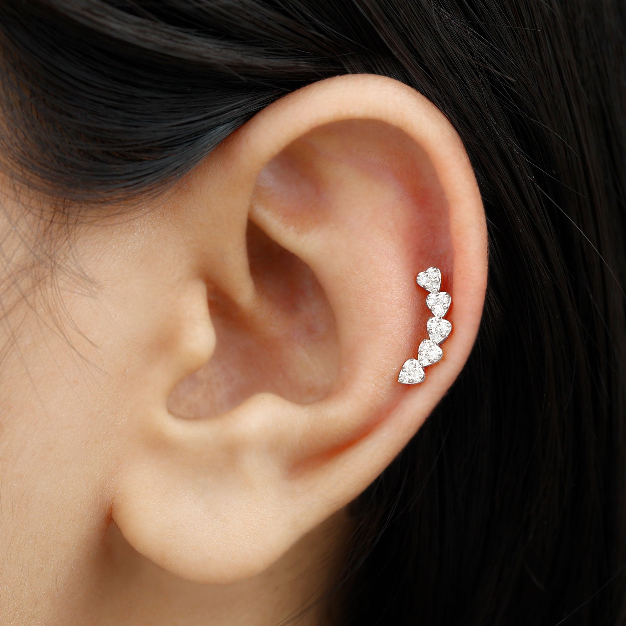 Diamond Heart Crawler Earring for Helix Piercing Lab - ( EF-VS ) - Rosec Jewels