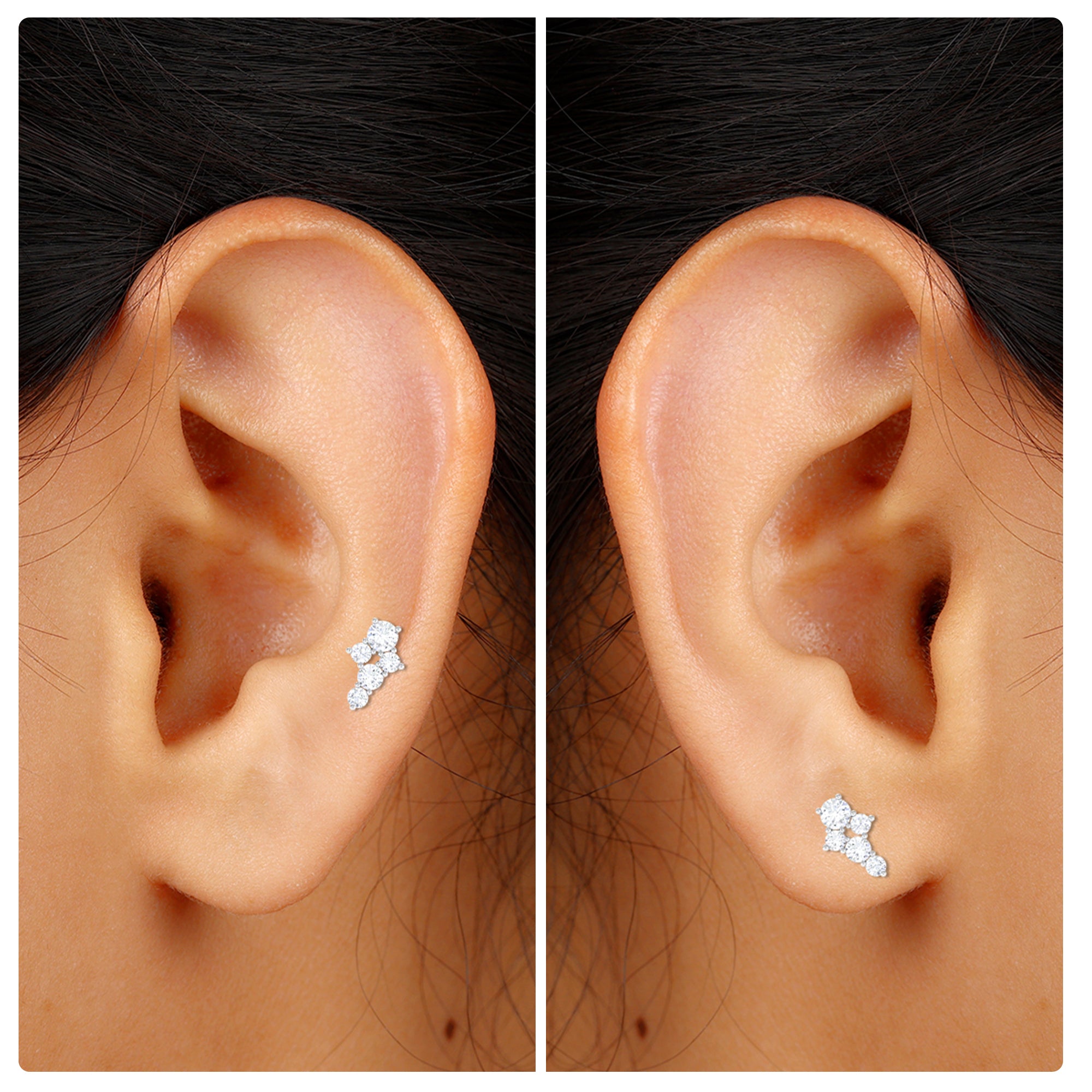 Certified Diamond Cluster Cartilage Piercing Earring Lab - ( EF-VS ) - Rosec Jewels