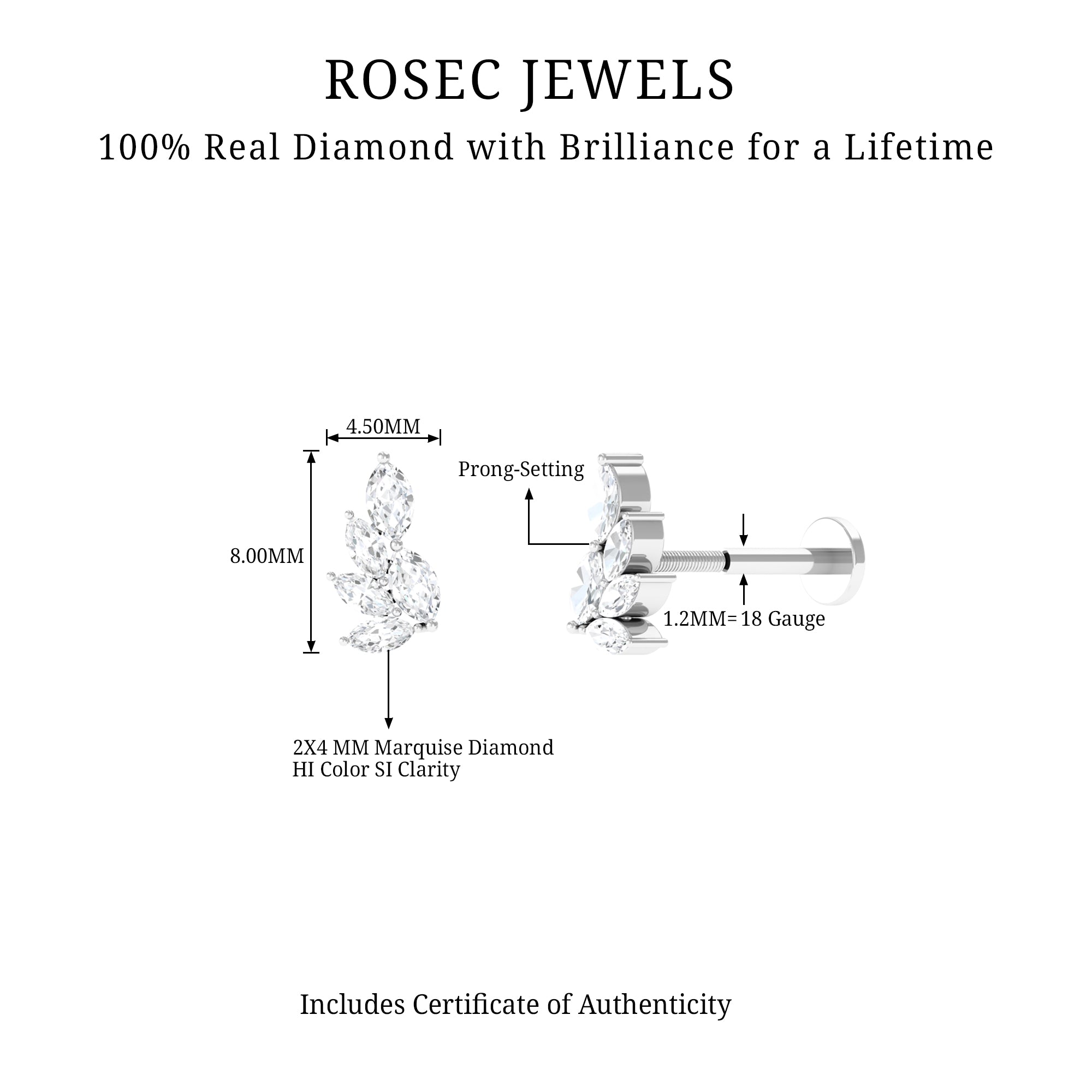 Nature Inspired Marquise Diamond Cluster Earring for Helix Lab - ( EF-VS ) - Rosec Jewels