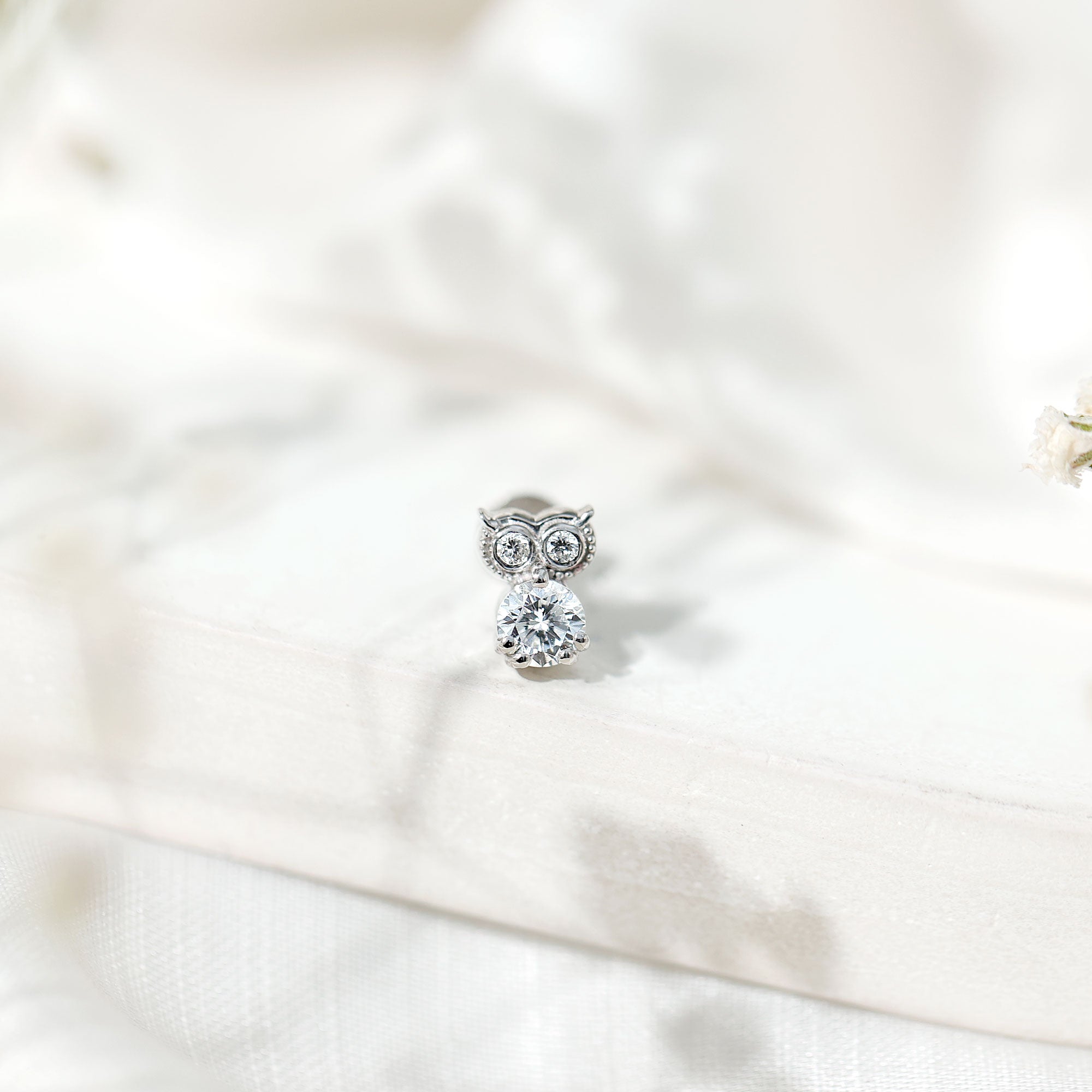 Diamond Owl Earring for Cartilage Piercing Lab - ( EF-VS ) - Rosec Jewels