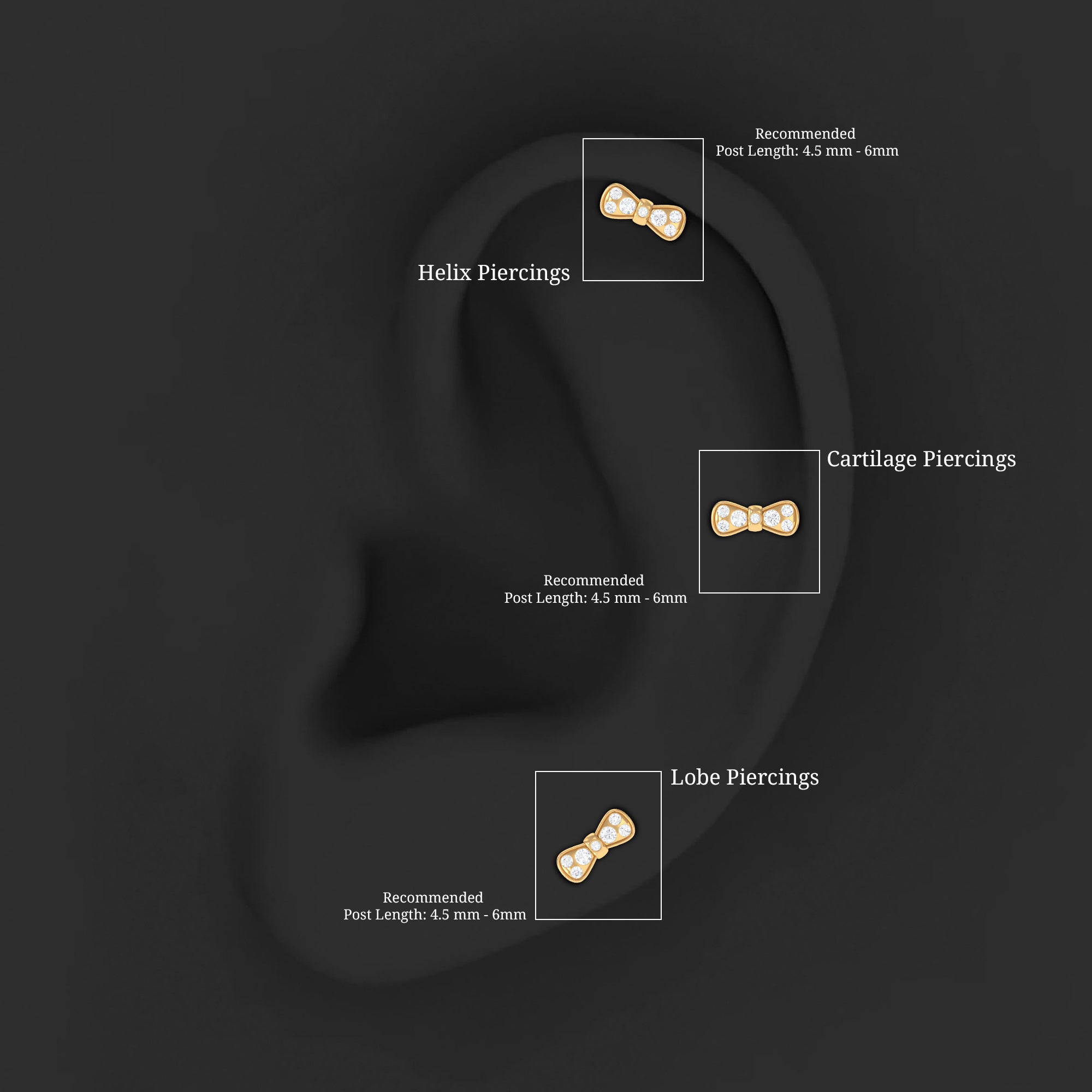 Diamonds Bow Cartilage Piercing Earring Lab - ( EF-VS ) - Rosec Jewels