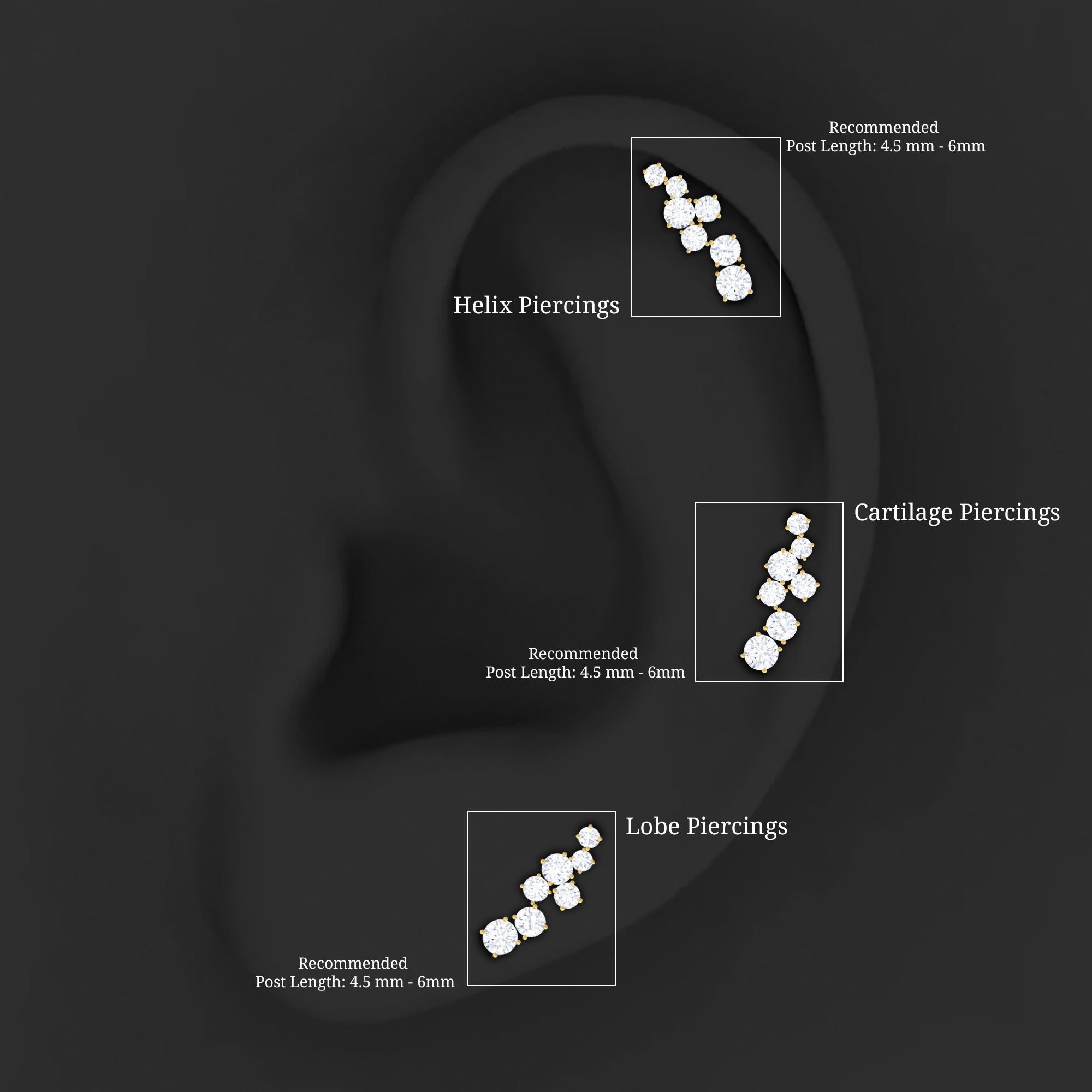 Simple Diamond Helix Piercing Earring with Flat Back Lab - ( EF-VS ) - Rosec Jewels