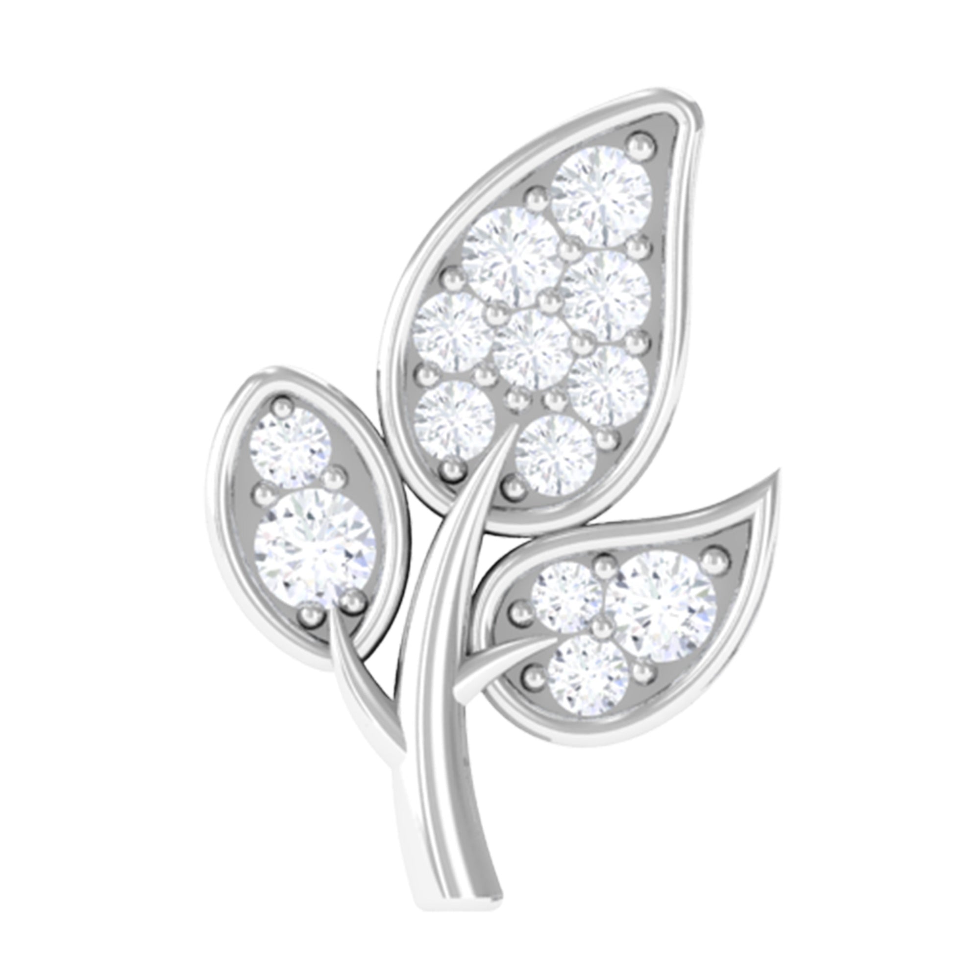 Diamond Leaf Flat Back Cartilage Stud Earring (18G) – Nature Inspired Helix & Tragus Jewelry in Gold Lab - ( EF-VS ) - Rosec Jewels
