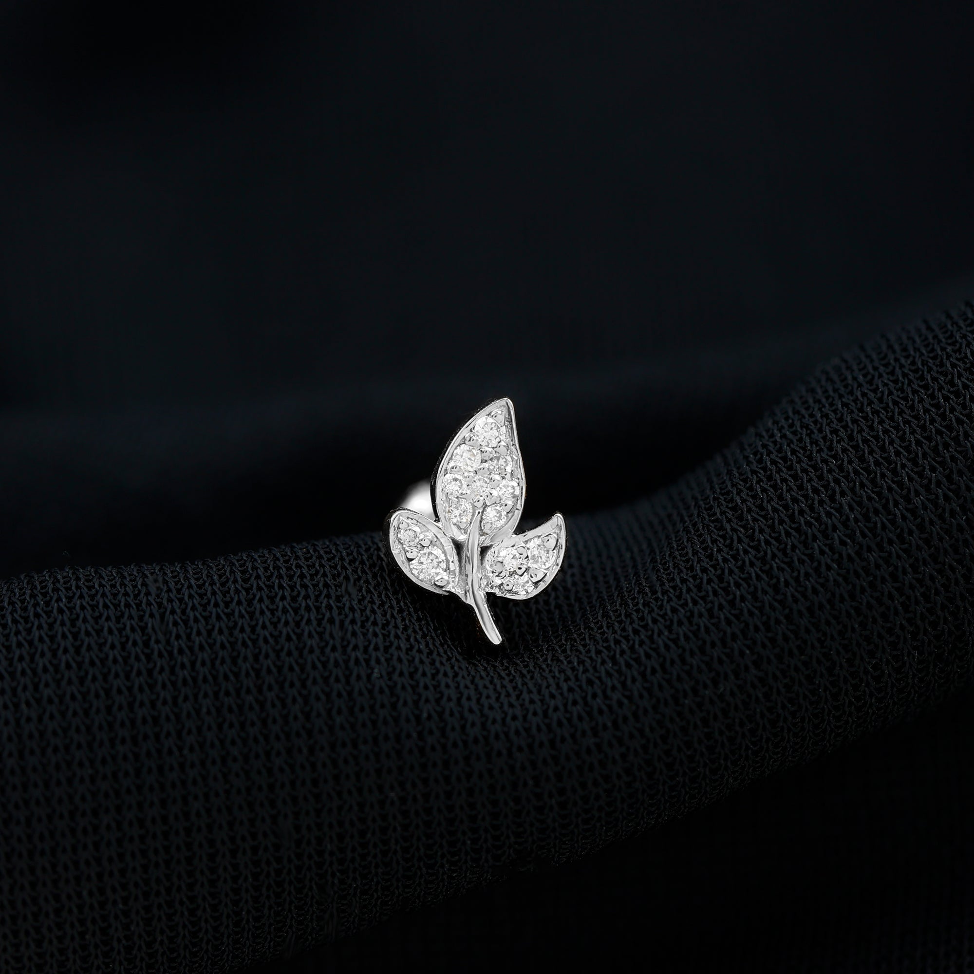Diamond Leaf Flat Back Cartilage Stud Earring (18G) – Nature Inspired Helix & Tragus Jewelry in Gold Lab - ( EF-VS ) - Rosec Jewels