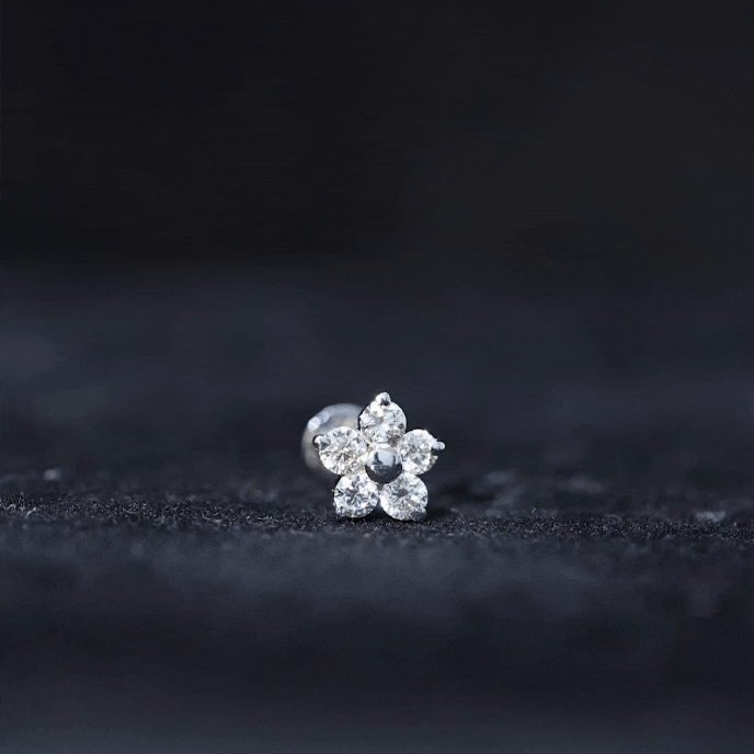 Nature Inspired Diamond Flower Earring for Tragus Piercing Lab - ( EF-VS ) - Rosec Jewels