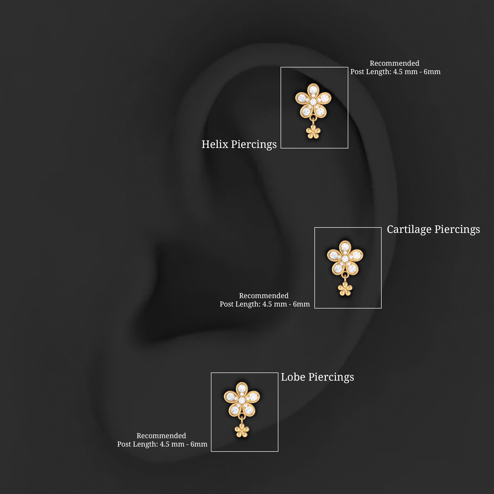 Certified Diamond Flower Helix Drop Earring Lab - ( EF-VS ) - Rosec Jewels