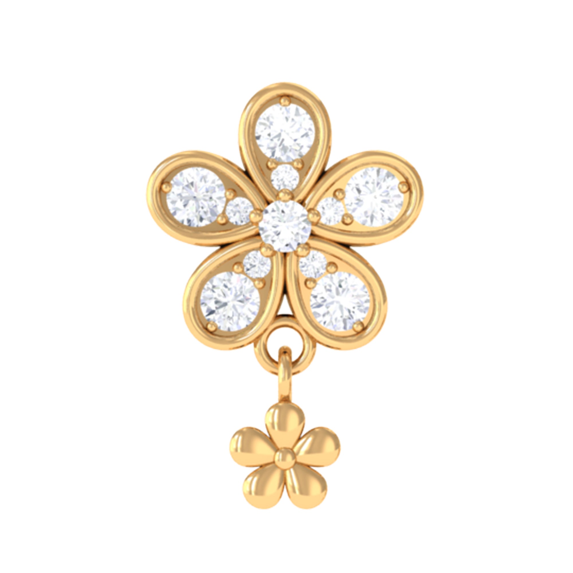 Certified Diamond Flower Helix Drop Earring Lab - ( EF-VS ) - Rosec Jewels