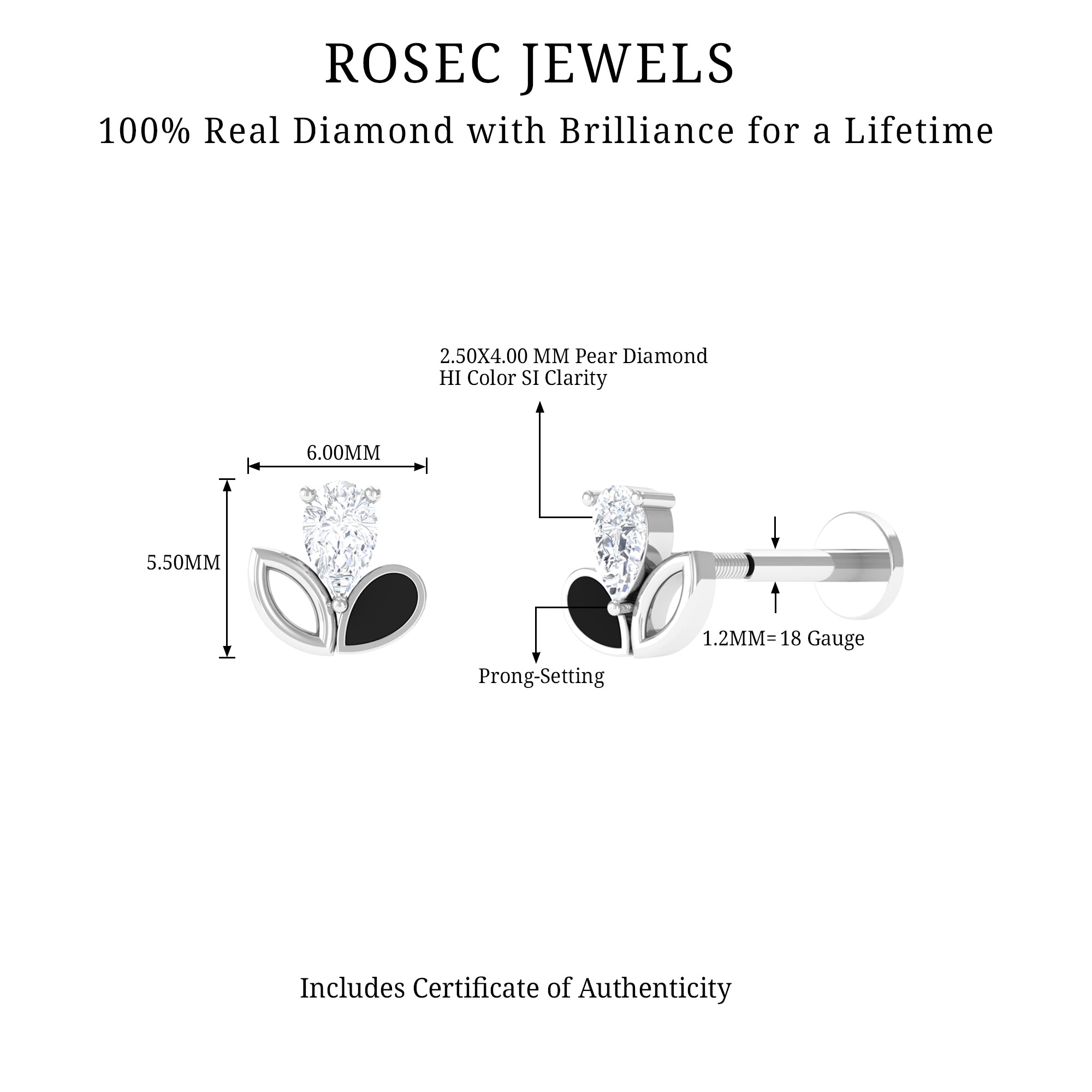 Pear Shape Diamond Leaf Earring for Helix Piercing Lab - ( EF-VS ) - Rosec Jewels