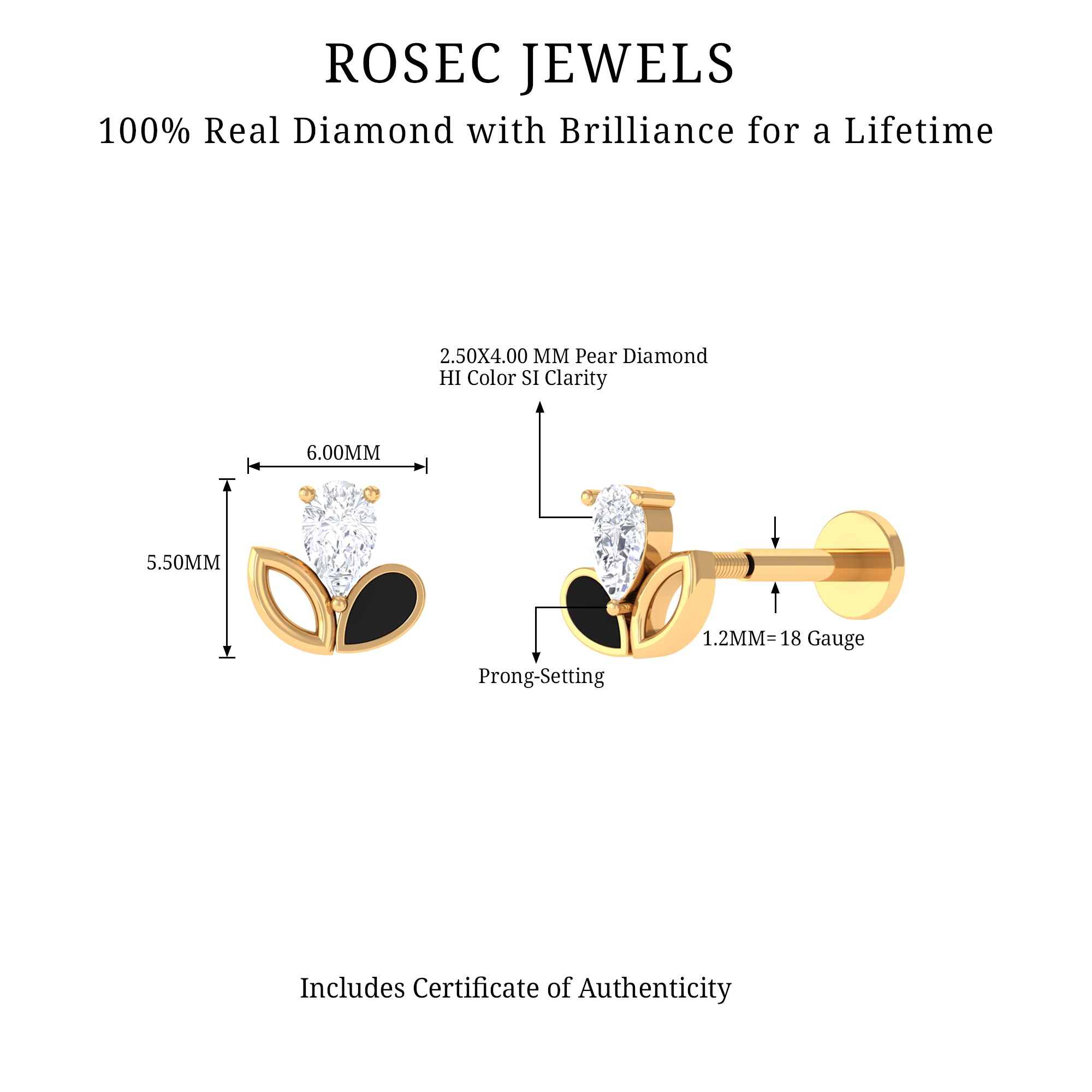 Pear Shape Diamond Leaf Earring for Helix Piercing Lab - ( EF-VS ) - Rosec Jewels