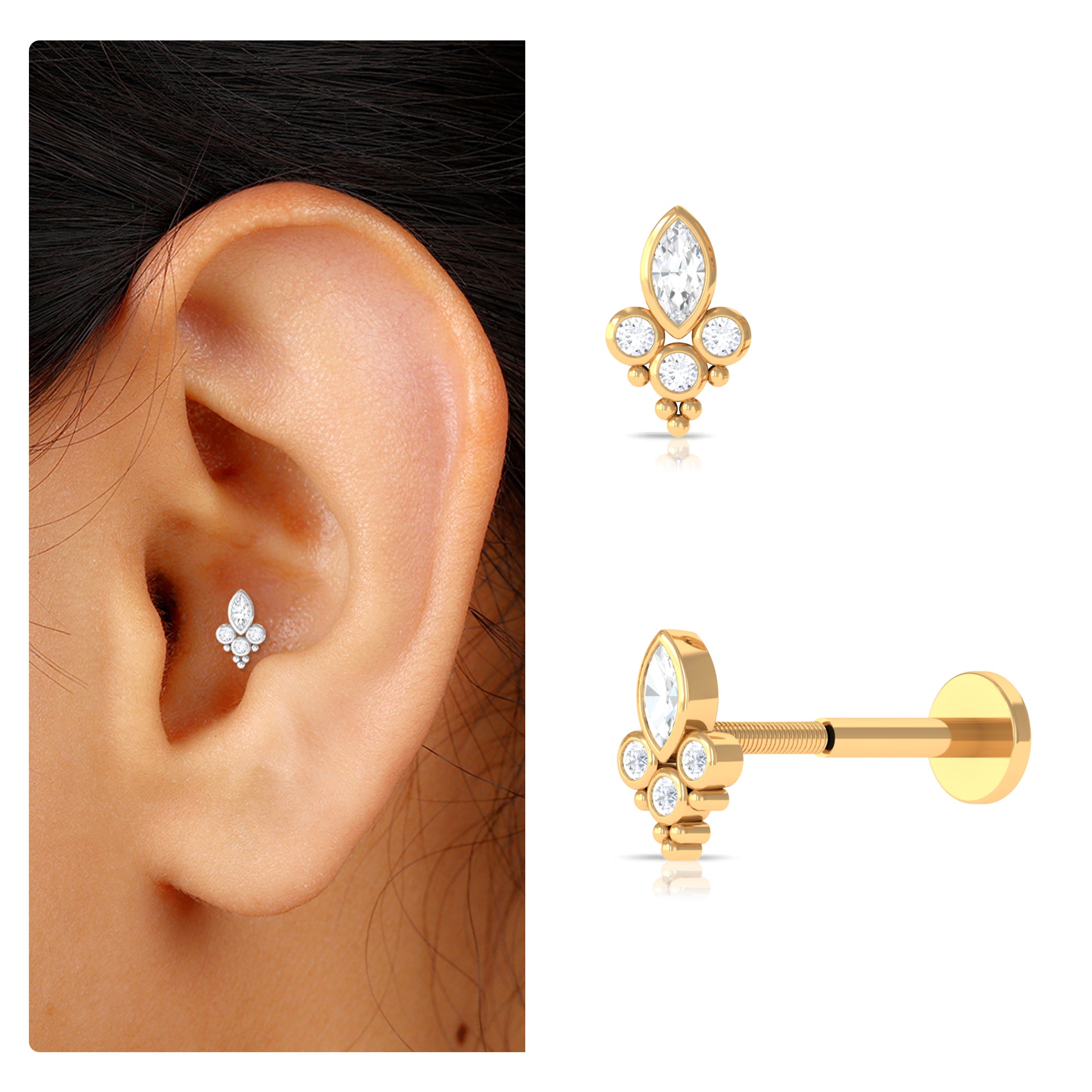 Unique Diamond Helix Earring in Bezel Setting Lab - ( EF-VS ) - Rosec Jewels