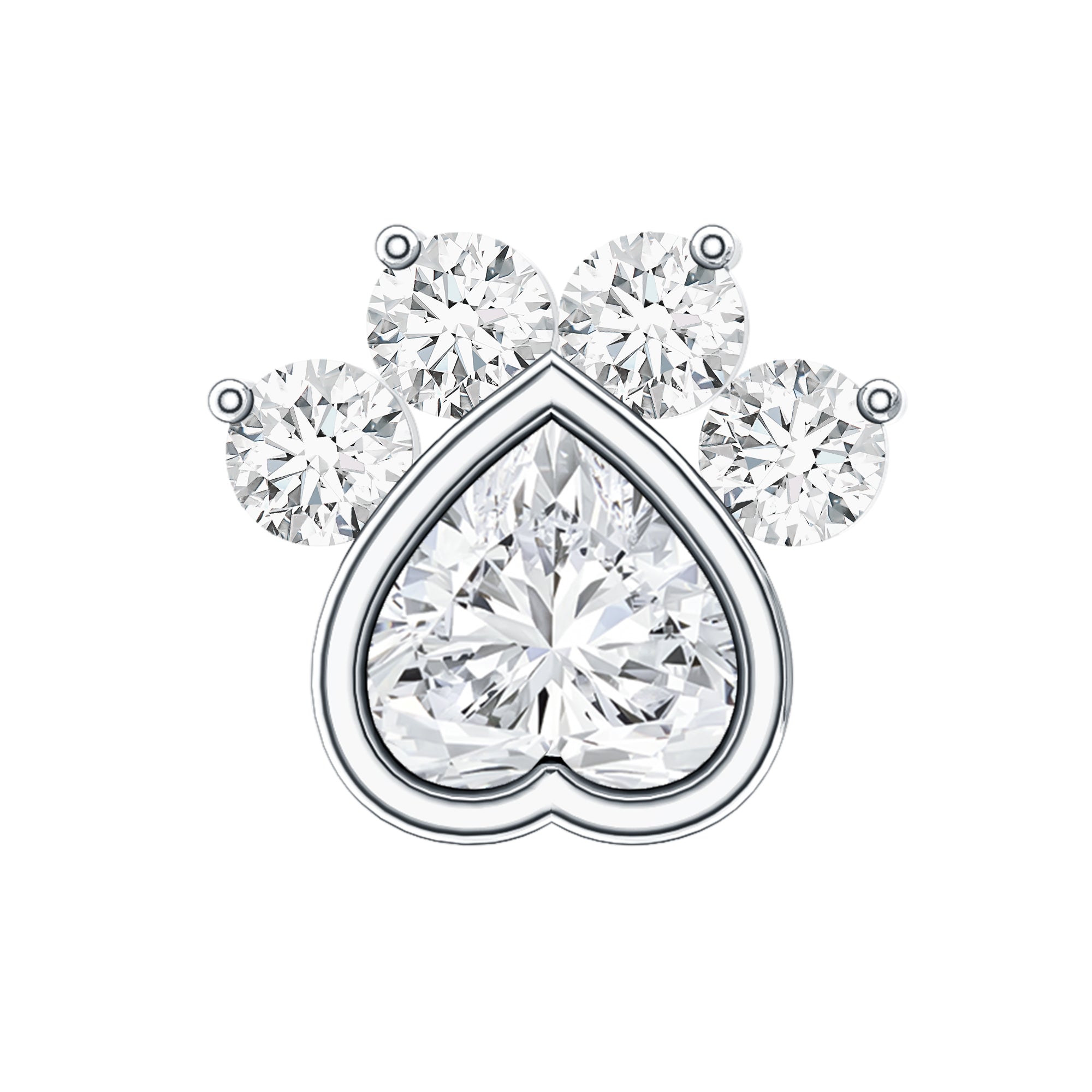 Heart Shape Diamond Dog Paw Print Earring Lab - ( EF-VS ) - Rosec Jewels