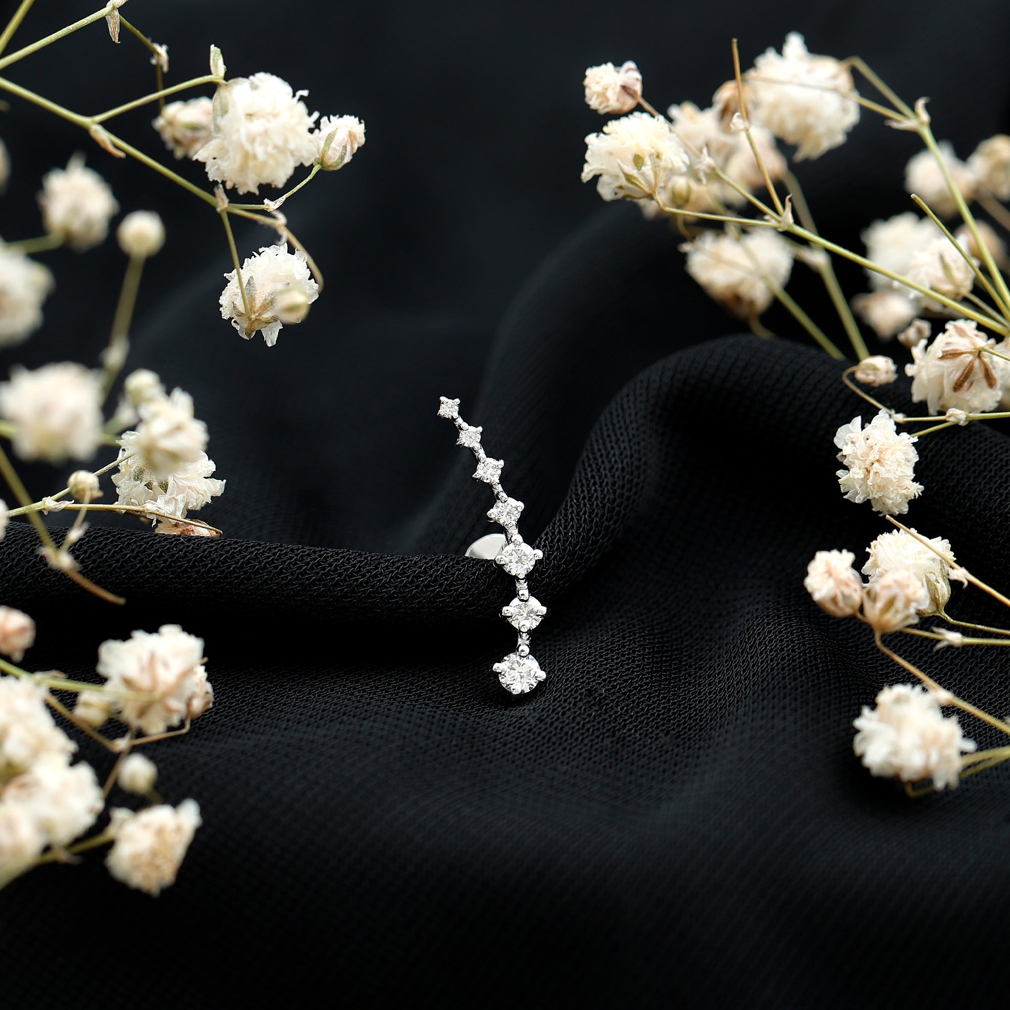 Brilliant Cut Diamond Ear Climber Earring for Helix Piercing Lab - ( EF-VS ) - Rosec Jewels