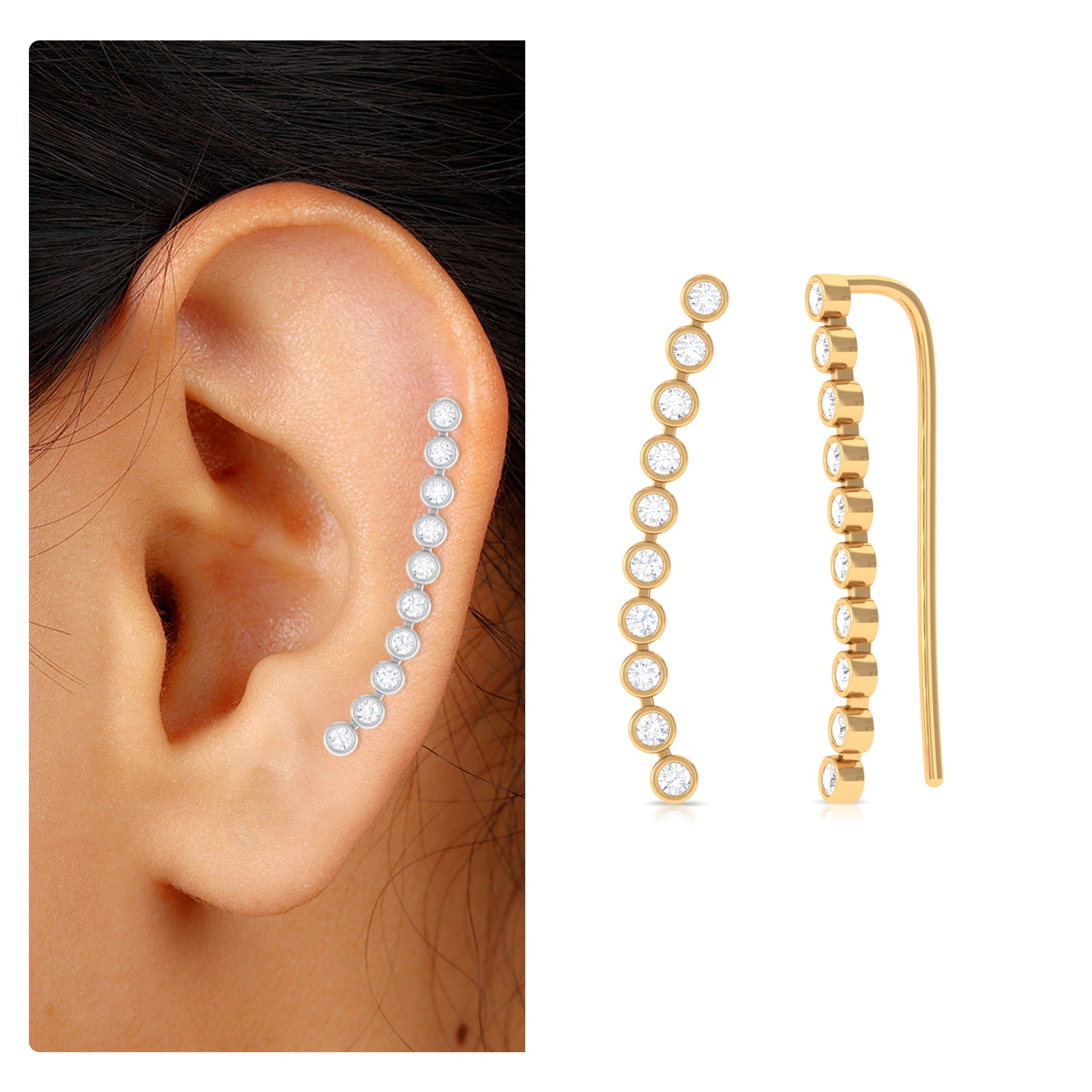 Diamond Ear Climber Earring for Cartilage Piercing Lab - ( EF-VS ) - Rosec Jewels