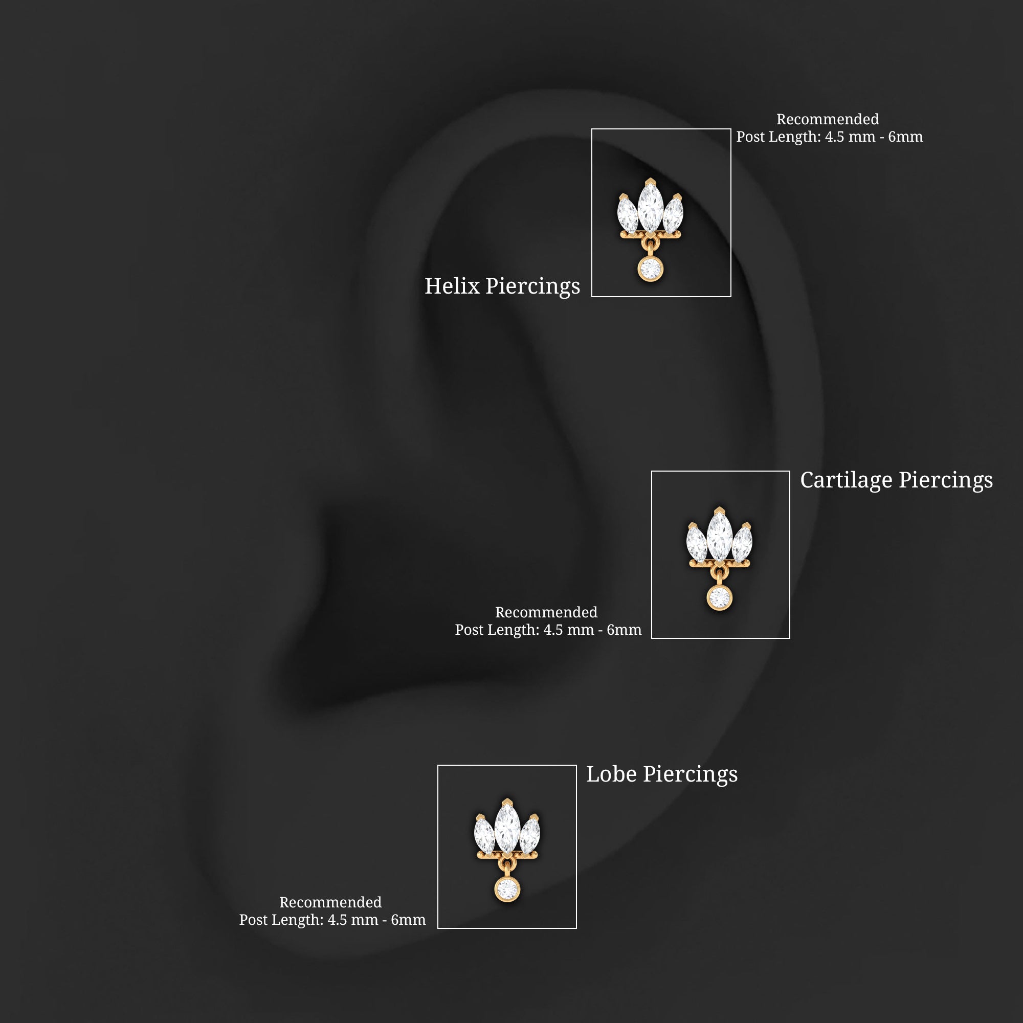 Three Marquise Shape Diamond Helix Drop Earring Lab - ( EF-VS ) - Rosec Jewels