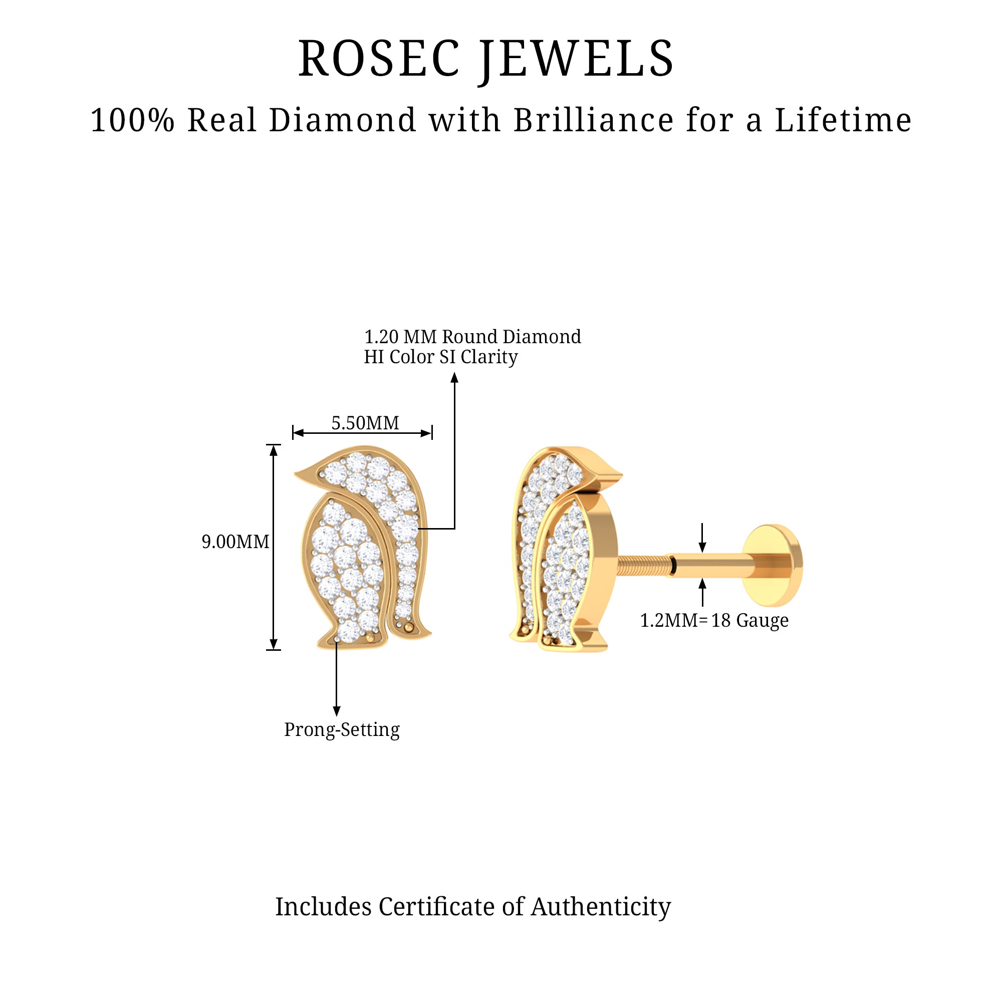 Cute Diamond Penguin Earring for Cartilage Piercing Lab - ( EF-VS ) - Rosec Jewels
