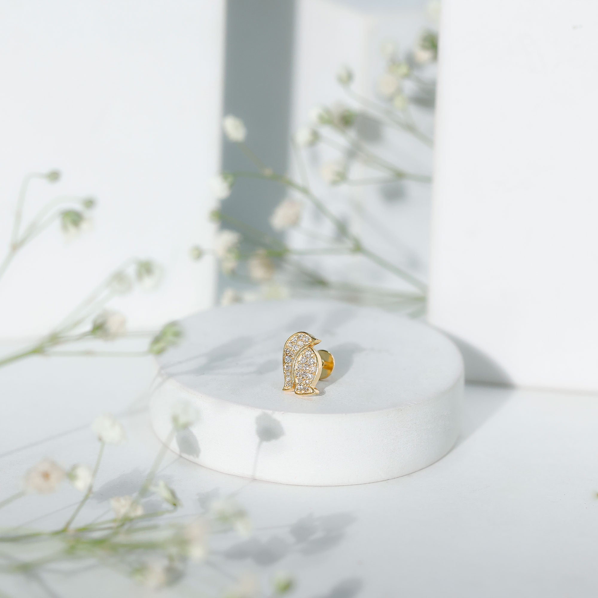 Cute Diamond Penguin Earring for Cartilage Piercing Lab - ( EF-VS ) - Rosec Jewels