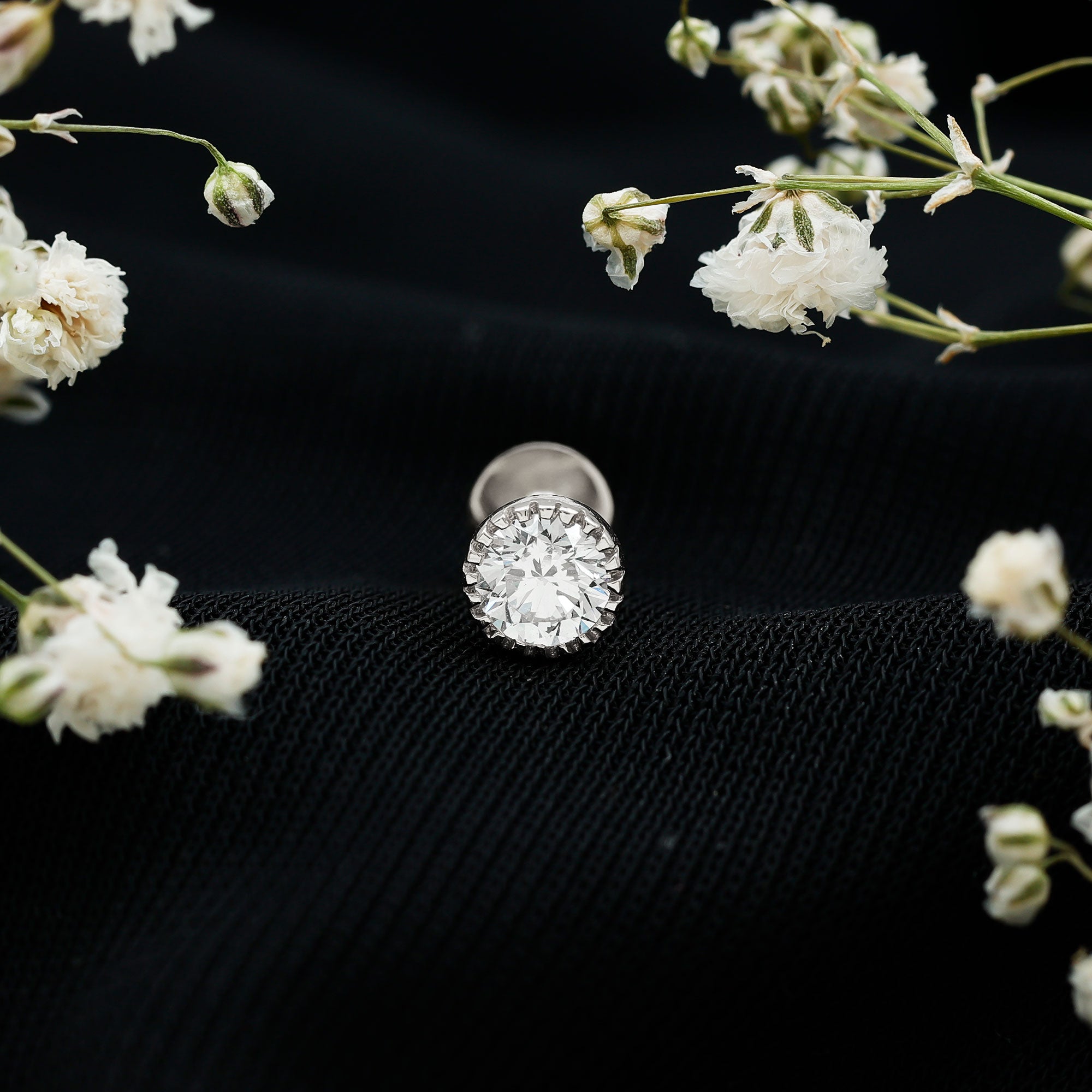 Bezel Set Diamond Solitaire Stud Earring for Helix Piercing Lab - ( EF-VS ) - Rosec Jewels