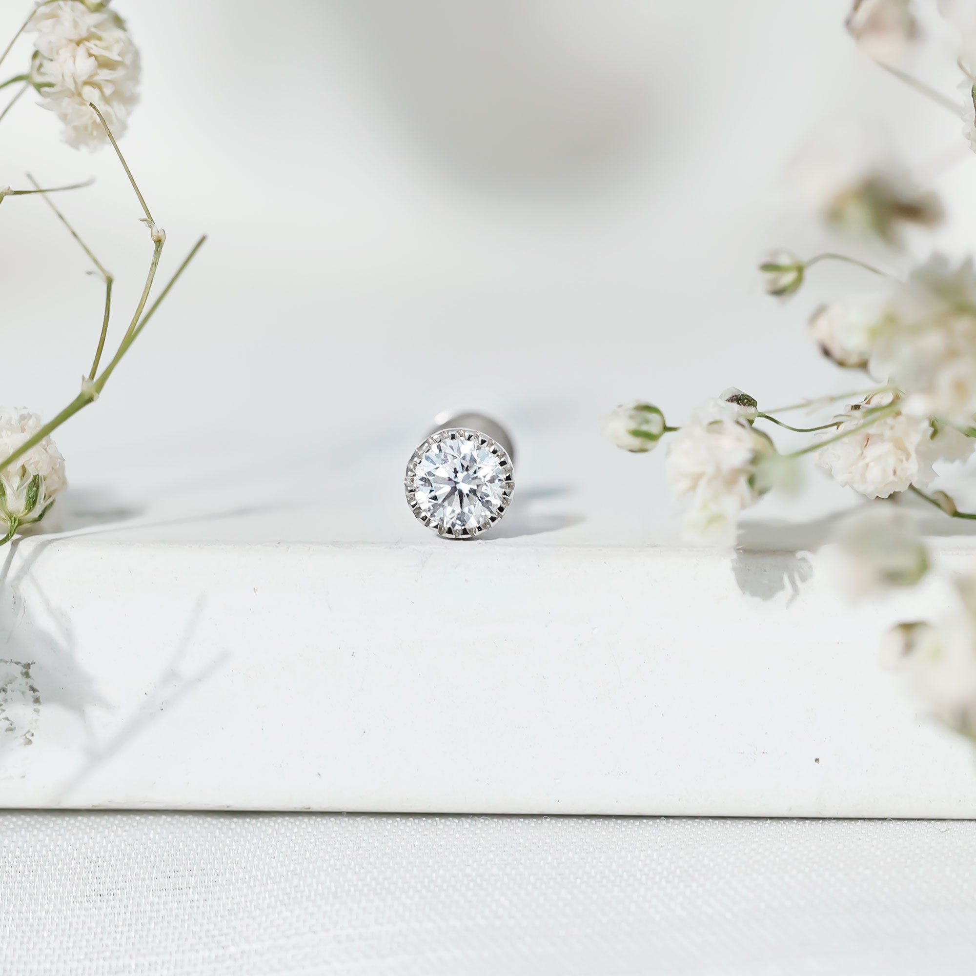 Bezel Set Diamond Solitaire Stud Earring for Helix Piercing Lab - ( EF-VS ) - Rosec Jewels