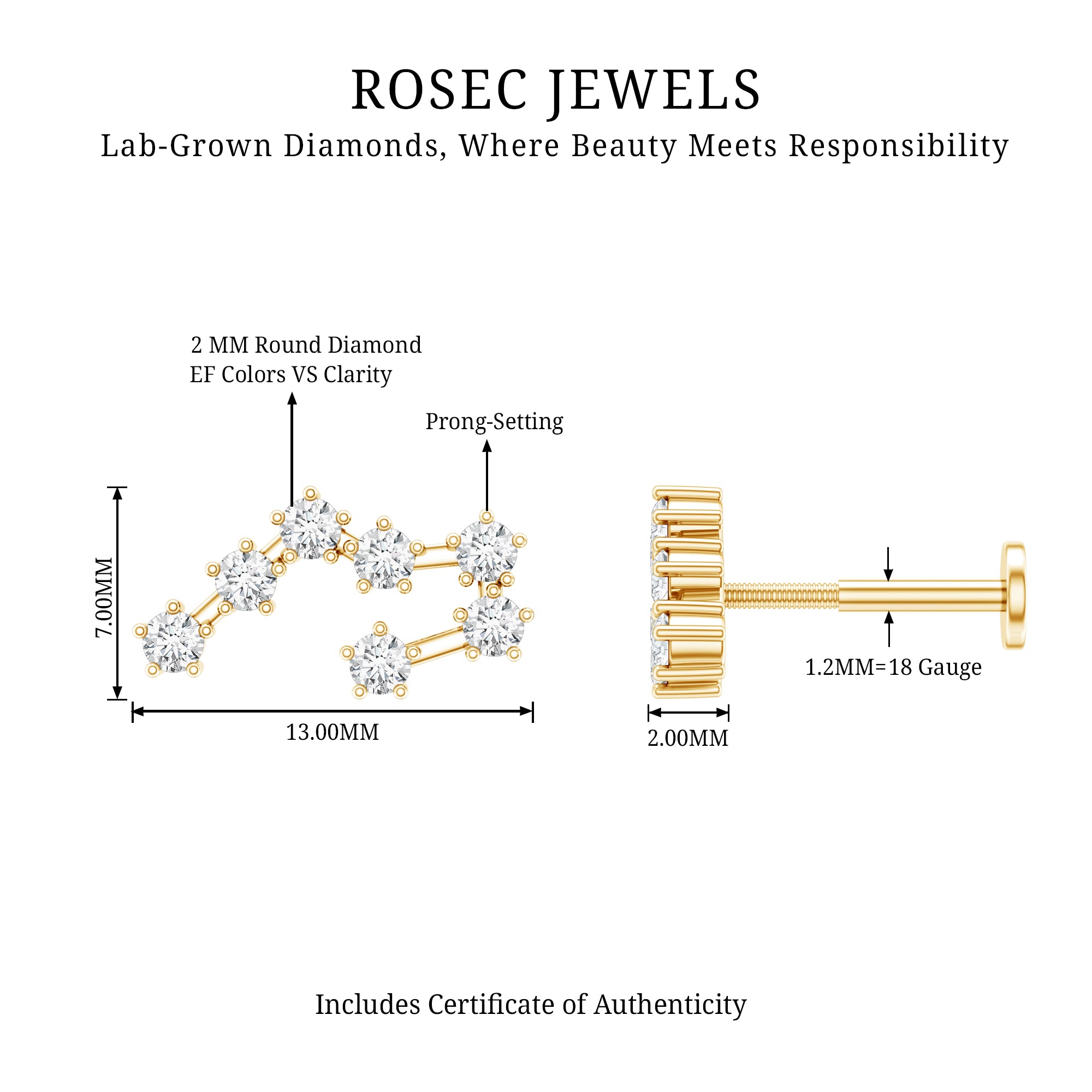 Diamond Taurus Zodiac Crawler Earring Lab - ( EF-VS ) - Rosec Jewels