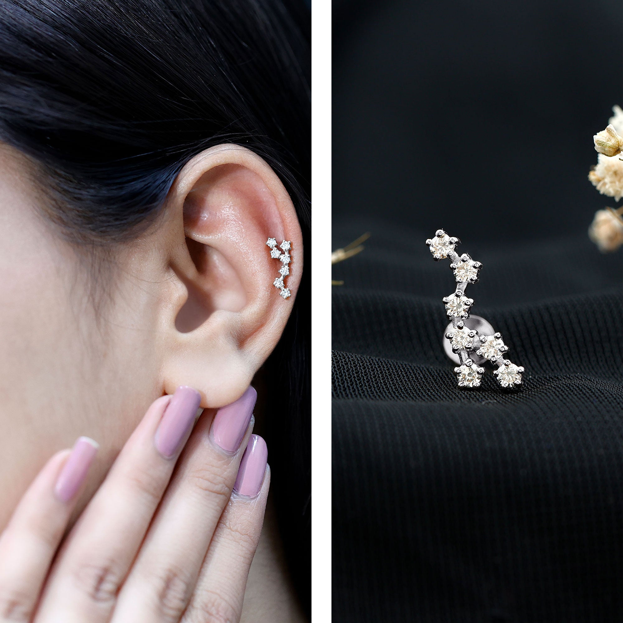 Diamond Virgo Constellation Earring for Cartilage Piercing Lab - ( EF-VS ) - Rosec Jewels