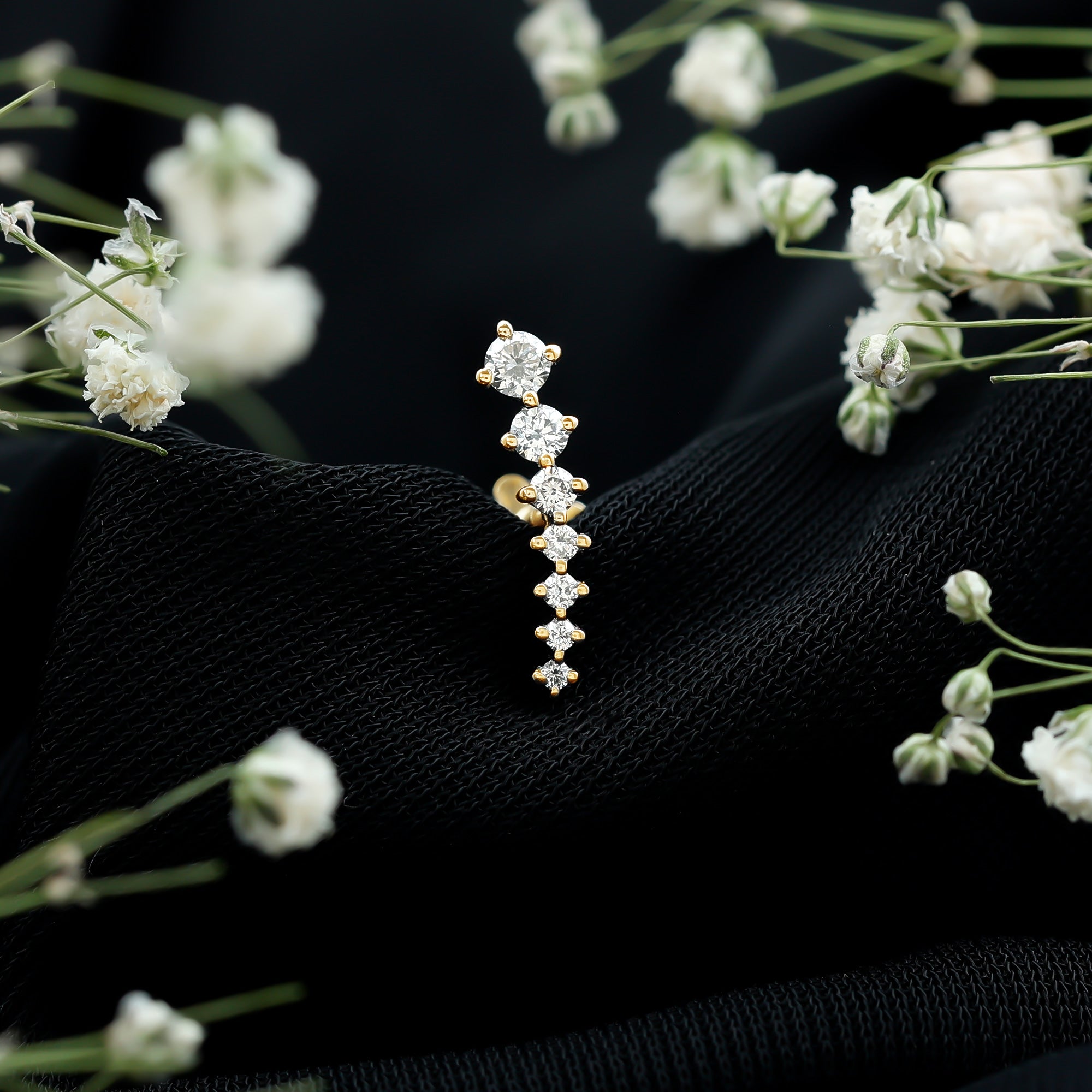 Graduated Style Diamond Ear Climber Earring Lab - ( EF-VS ) - Rosec Jewels