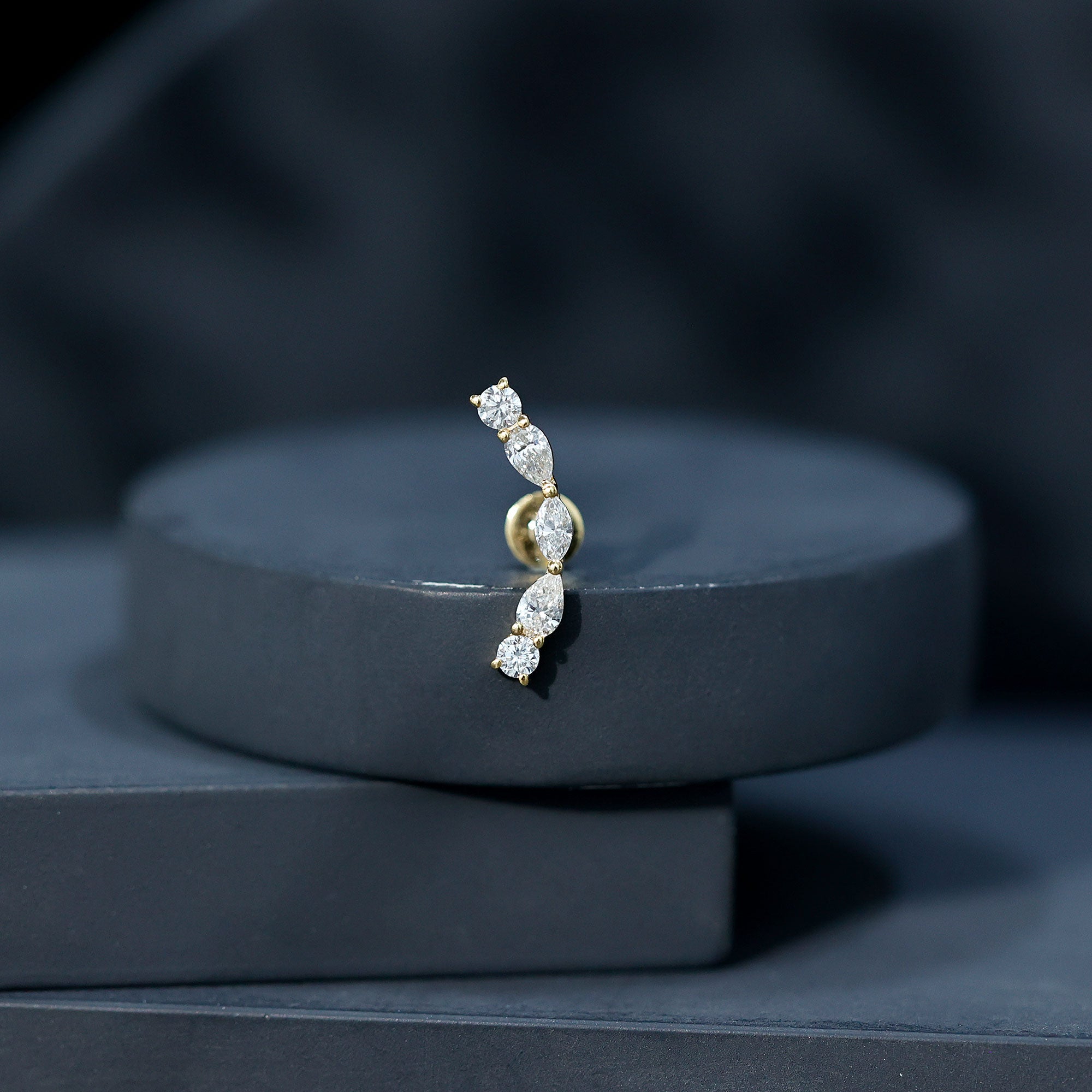Pear Diamond Ear Crawler Earring for Helix Piercing Lab - ( EF-VS ) - Rosec Jewels