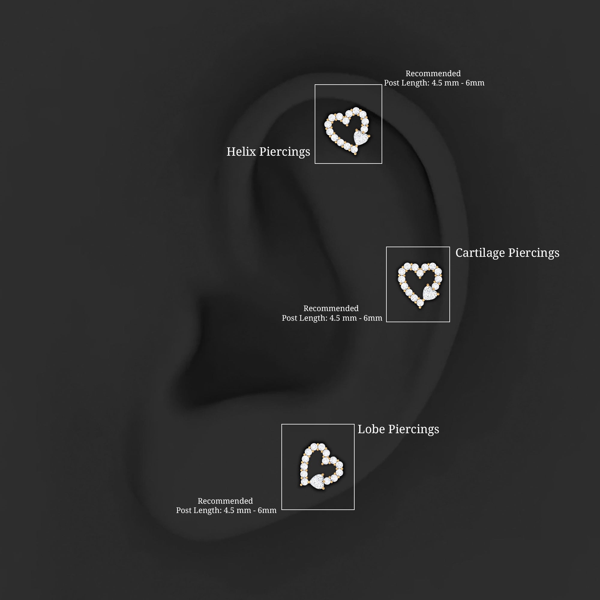 Diamond Heart Shape Cartilage Earring Lab - ( EF-VS ) - Rosec Jewels
