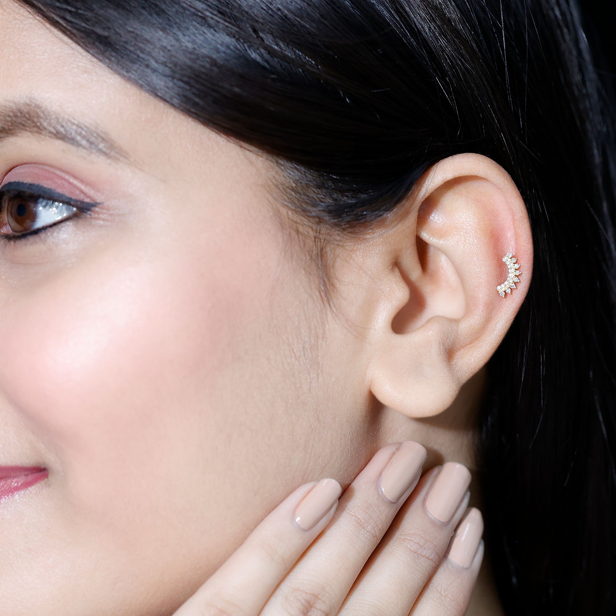 Certified Diamond Curved Cartilage Earring Lab - ( EF-VS ) - Rosec Jewels