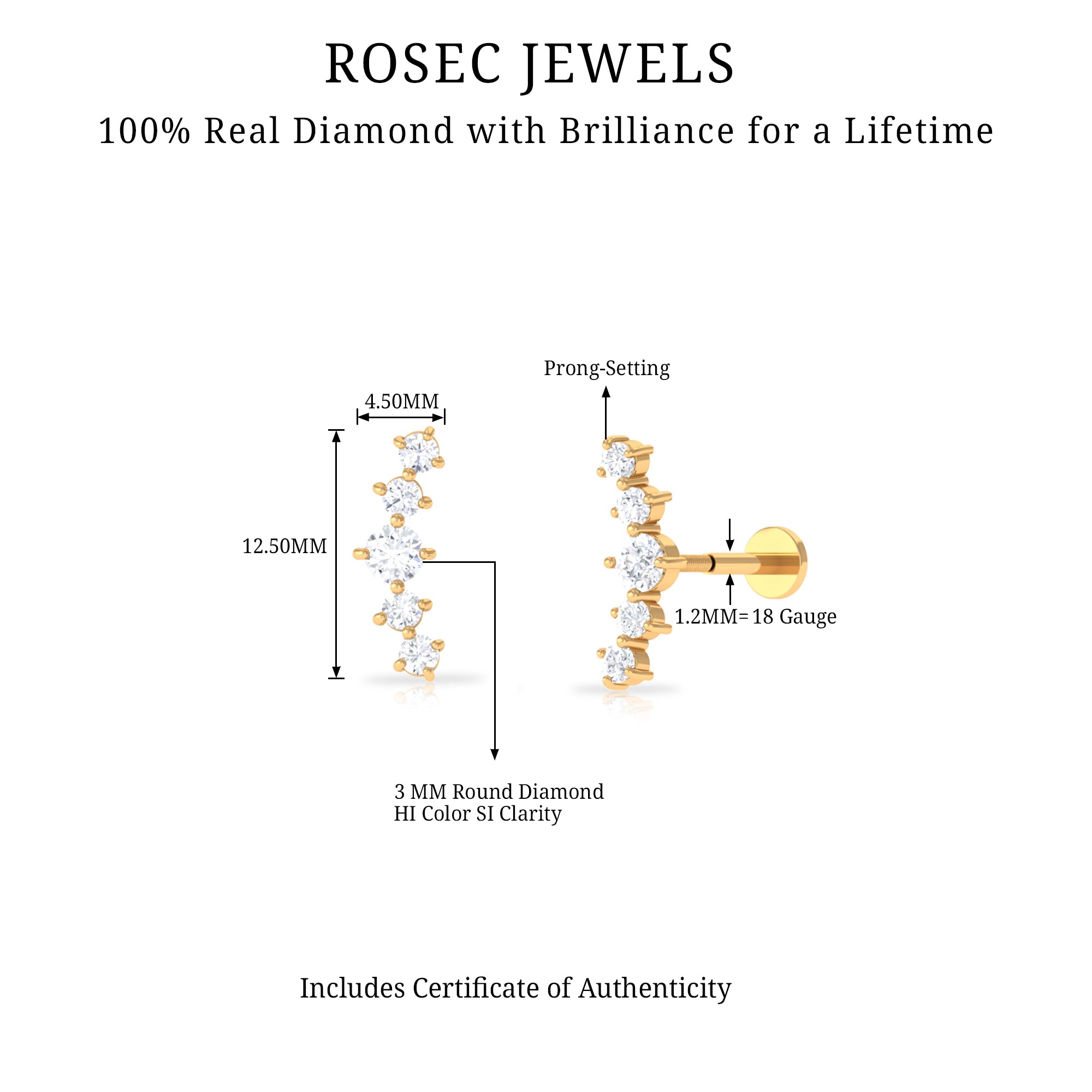 Graduated Style Diamond Crawler Earring for Women Lab - ( EF-VS ) - Rosec Jewels