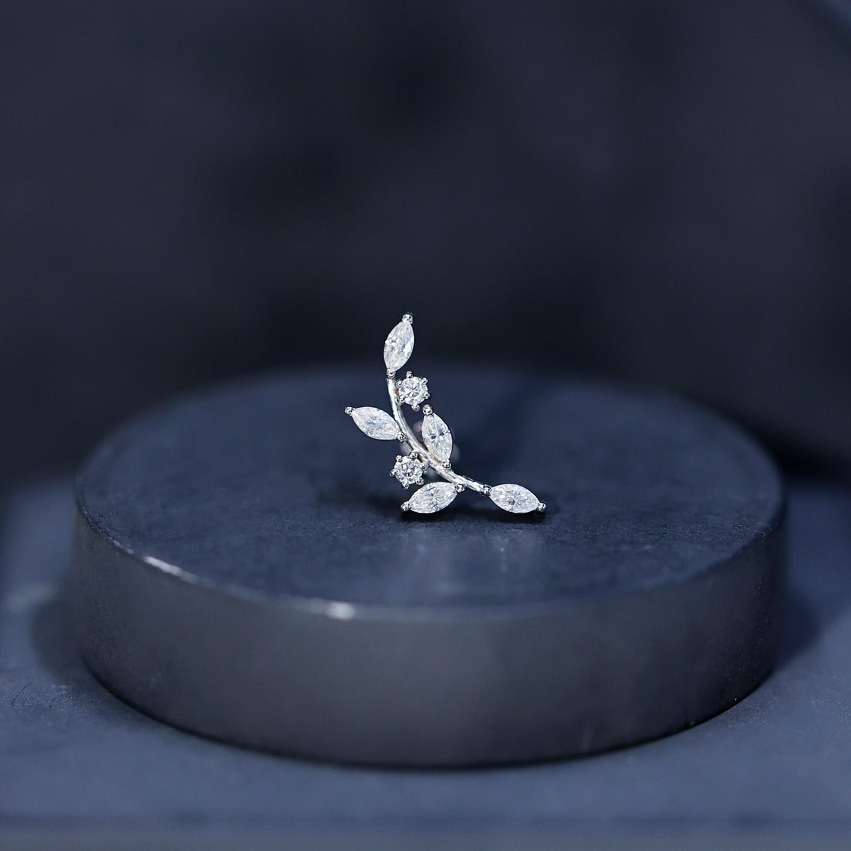 Womens Marquise Diamond Leaf Crawler Earring Lab - ( EF-VS ) - Rosec Jewels