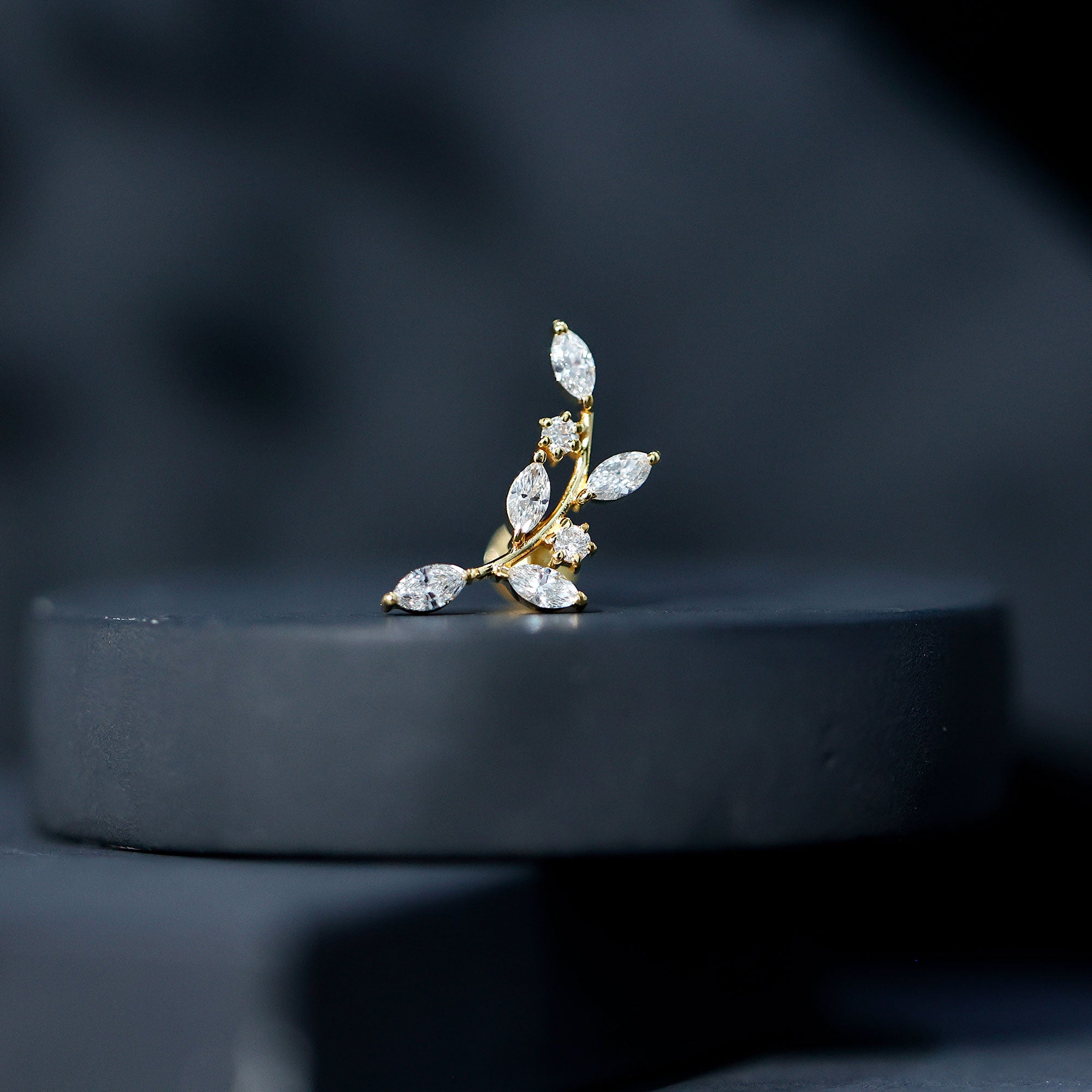 Womens Marquise Diamond Leaf Crawler Earring Lab - ( EF-VS ) - Rosec Jewels
