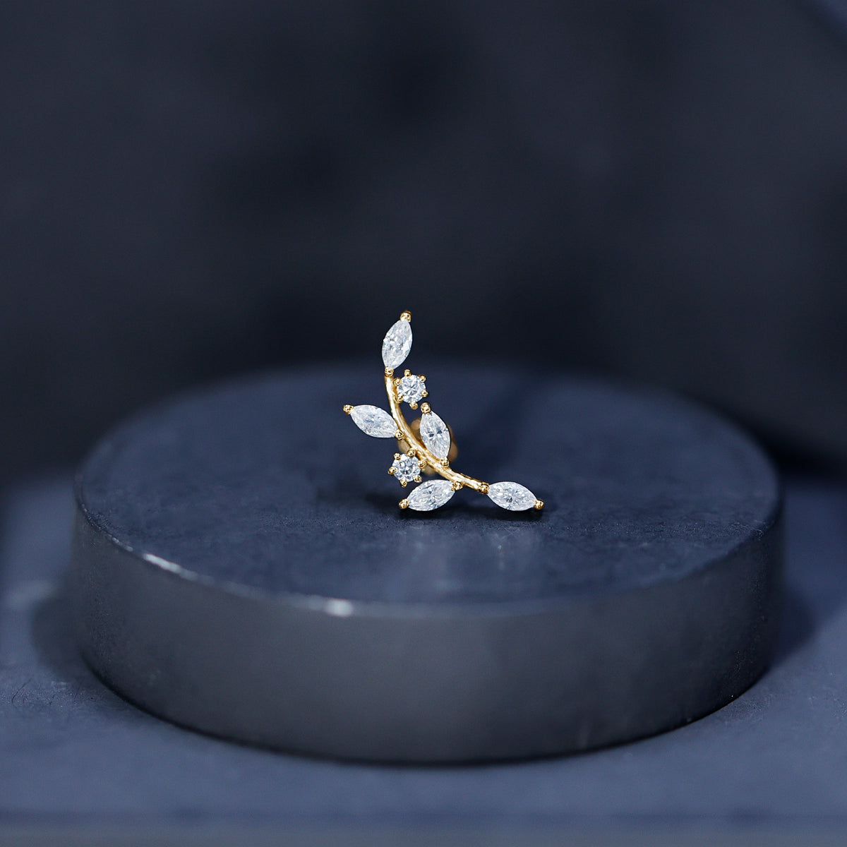 Womens Marquise Diamond Leaf Crawler Earring Lab - ( EF-VS ) - Rosec Jewels