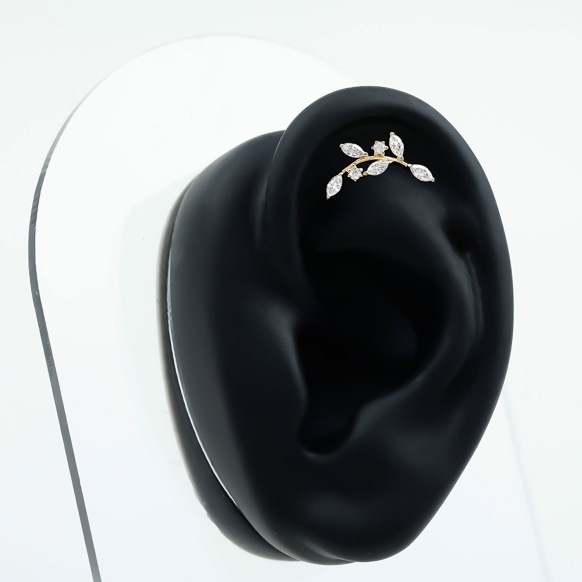 Womens Marquise Diamond Leaf Crawler Earring Lab - ( EF-VS ) - Rosec Jewels