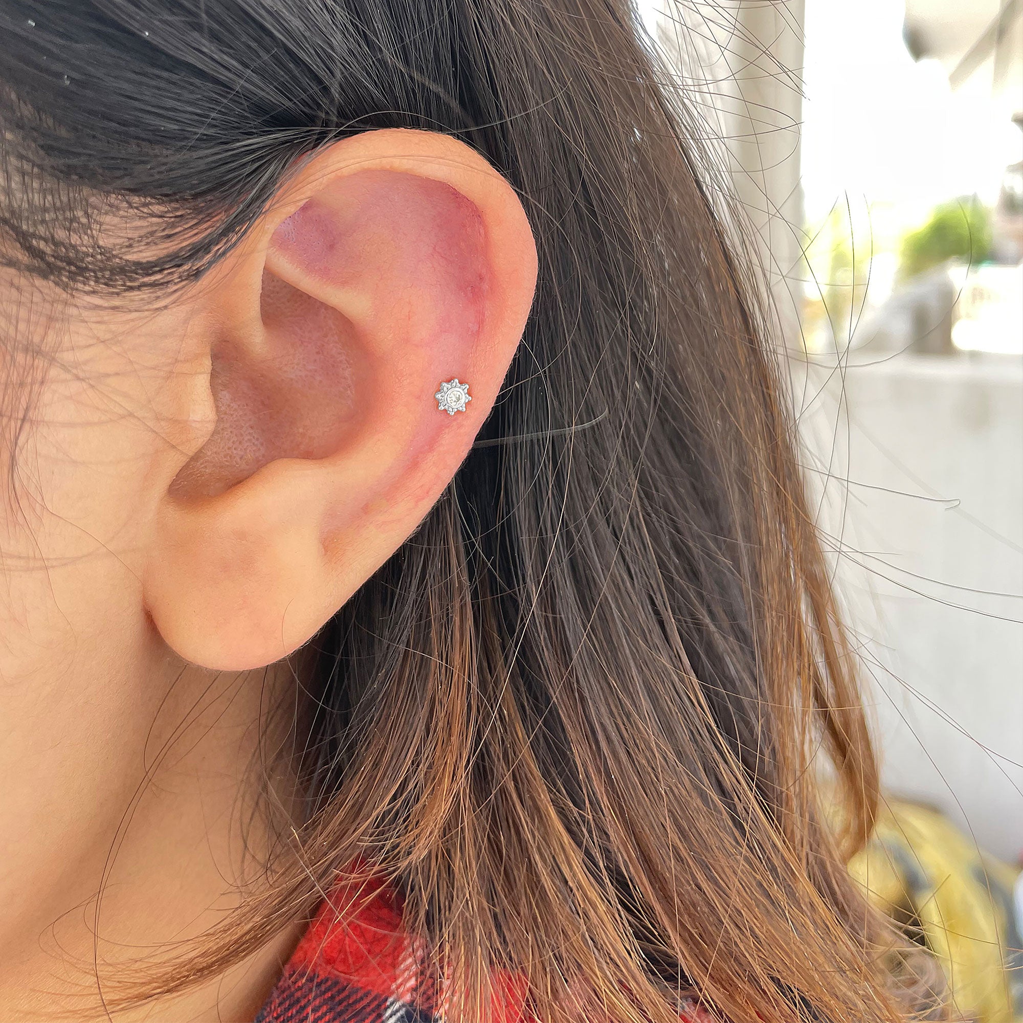 Minimal Diamond Cartilage Earring Stud with Flat Back Lab - ( EF-VS ) - Rosec Jewels
