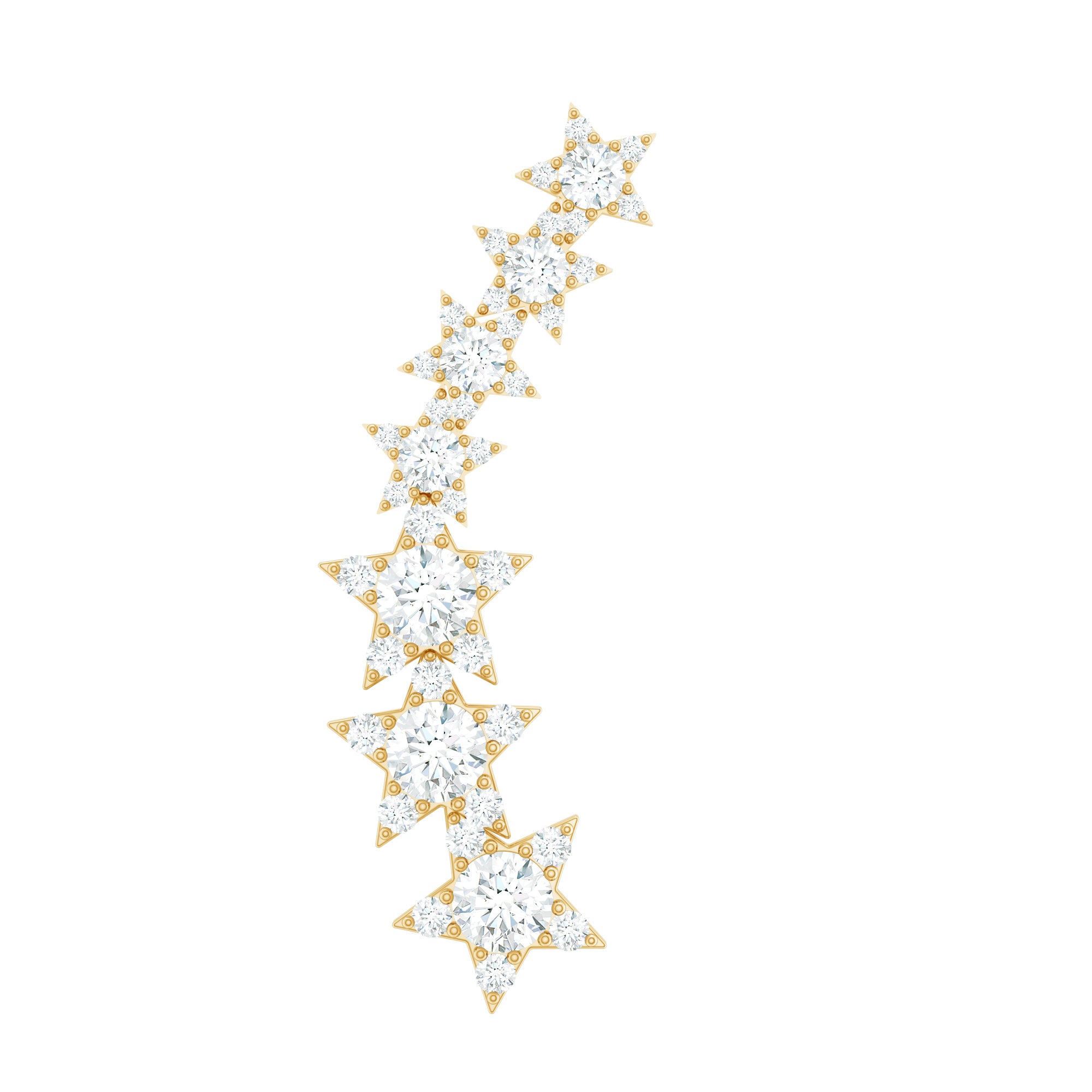 Graduated Diamond Star Crawler Earring for Helix Piercing Lab - ( EF-VS ) - Rosec Jewels