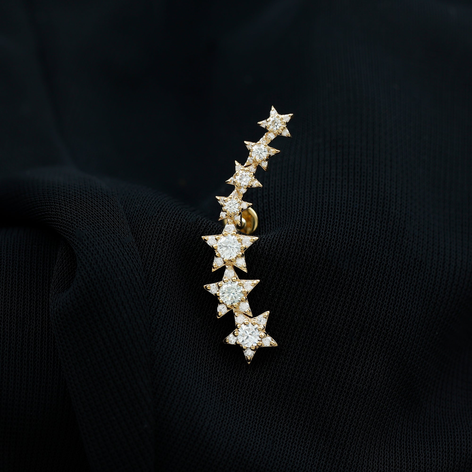 Graduated Diamond Star Crawler Earring for Helix Piercing Lab - ( EF-VS ) - Rosec Jewels