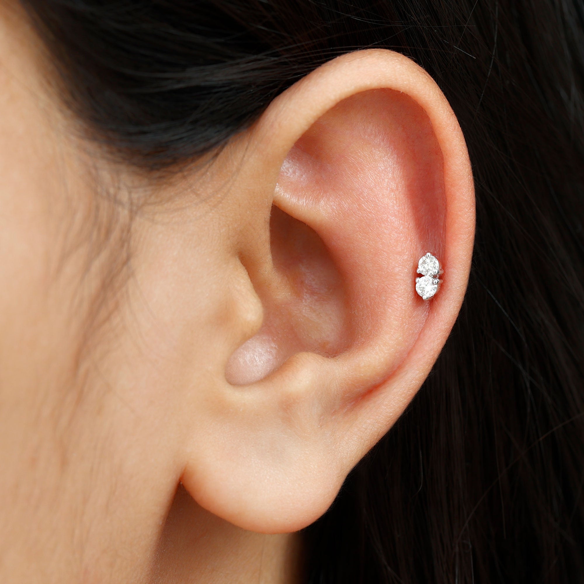 Natural Diamond 2 Stone Earring for Tragus Piercing Lab - ( EF-VS ) - Rosec Jewels