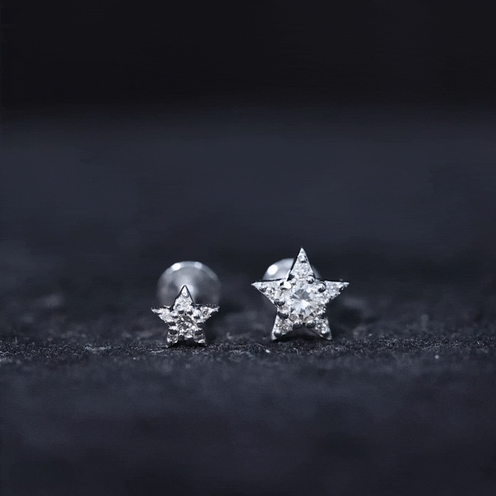 Minimalist Diamond Star Earring for Tragus Piercing Lab - ( EF-VS ) - Rosec Jewels